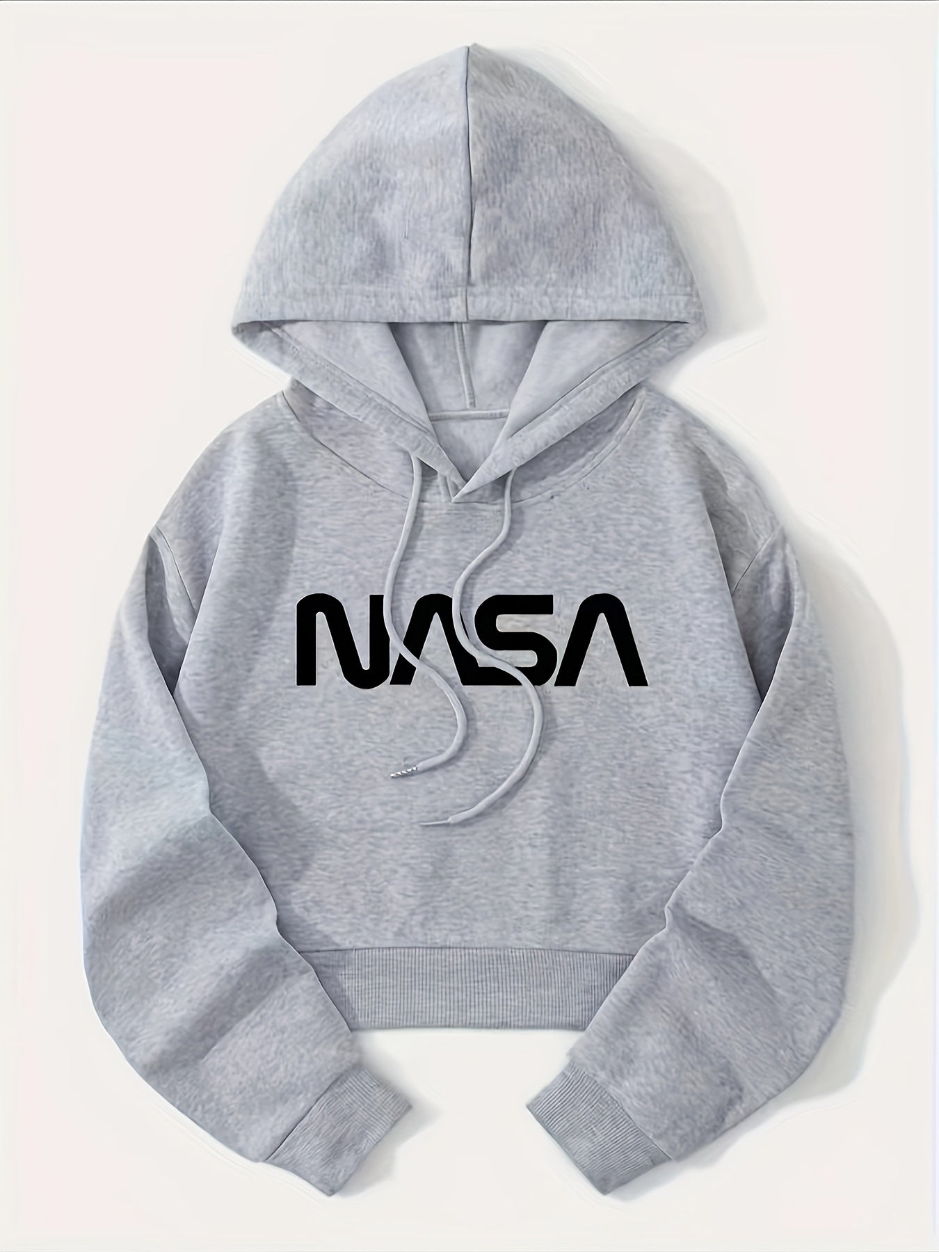 gbolsosLetter Graphic Drop Shoulder Drawstring Crop Hoodie, Casual Sports Long Sleeve Active Sweatshirt, Women's Activewear