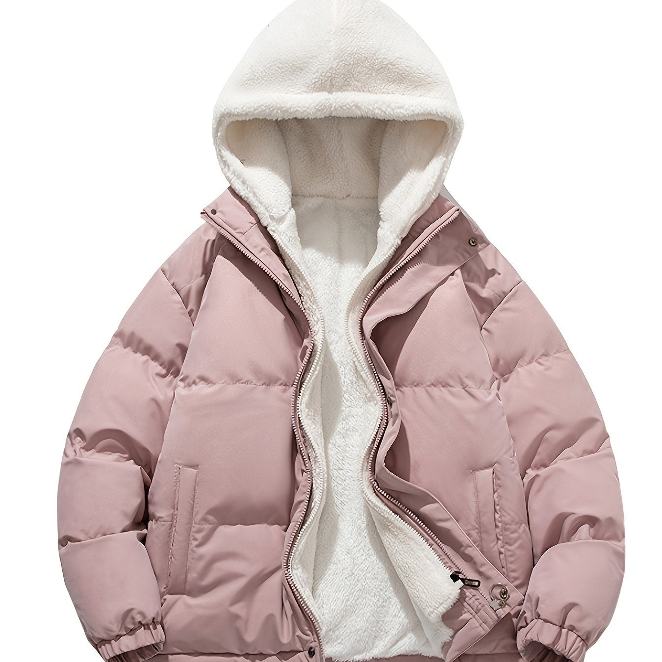 gbolsos Warm Fleece Hooded Winter Jacket, Men's Casual Cotton Padded Coat For Fall Winter