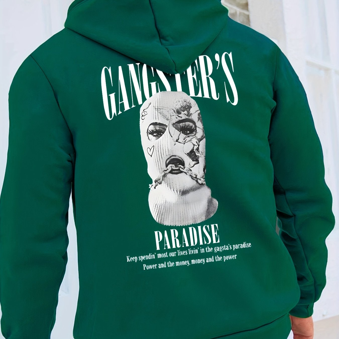 gbolsos Men's Stylish Paradise Print Hoodie, Active Slightly Stretch Breathable Hooded Sweatshirt For Outdoor Fall Winter