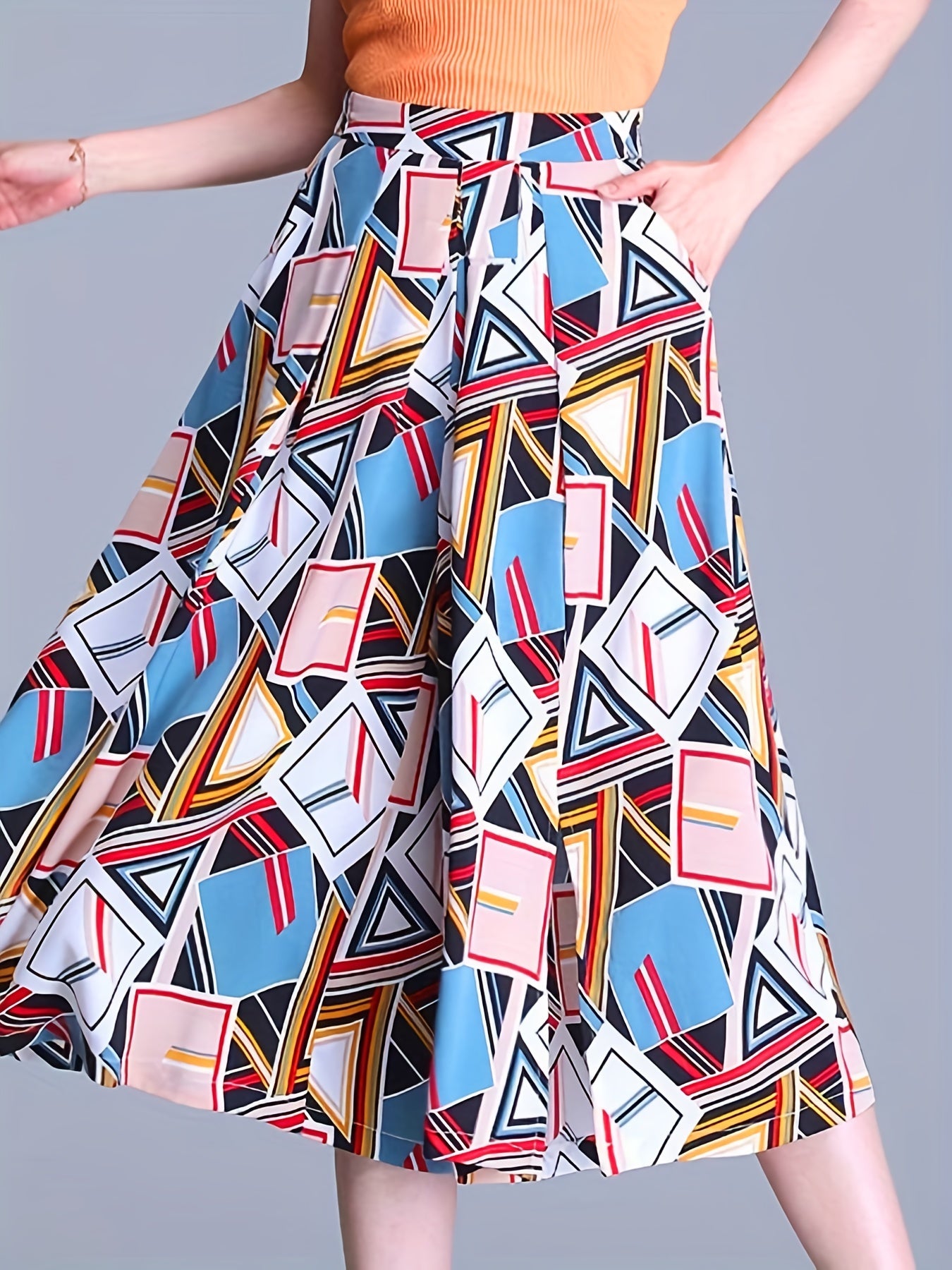 gbolsos Geometric Print Culottes, Boho High Waist Wide Leg Cropped Pants, Women's Clothing