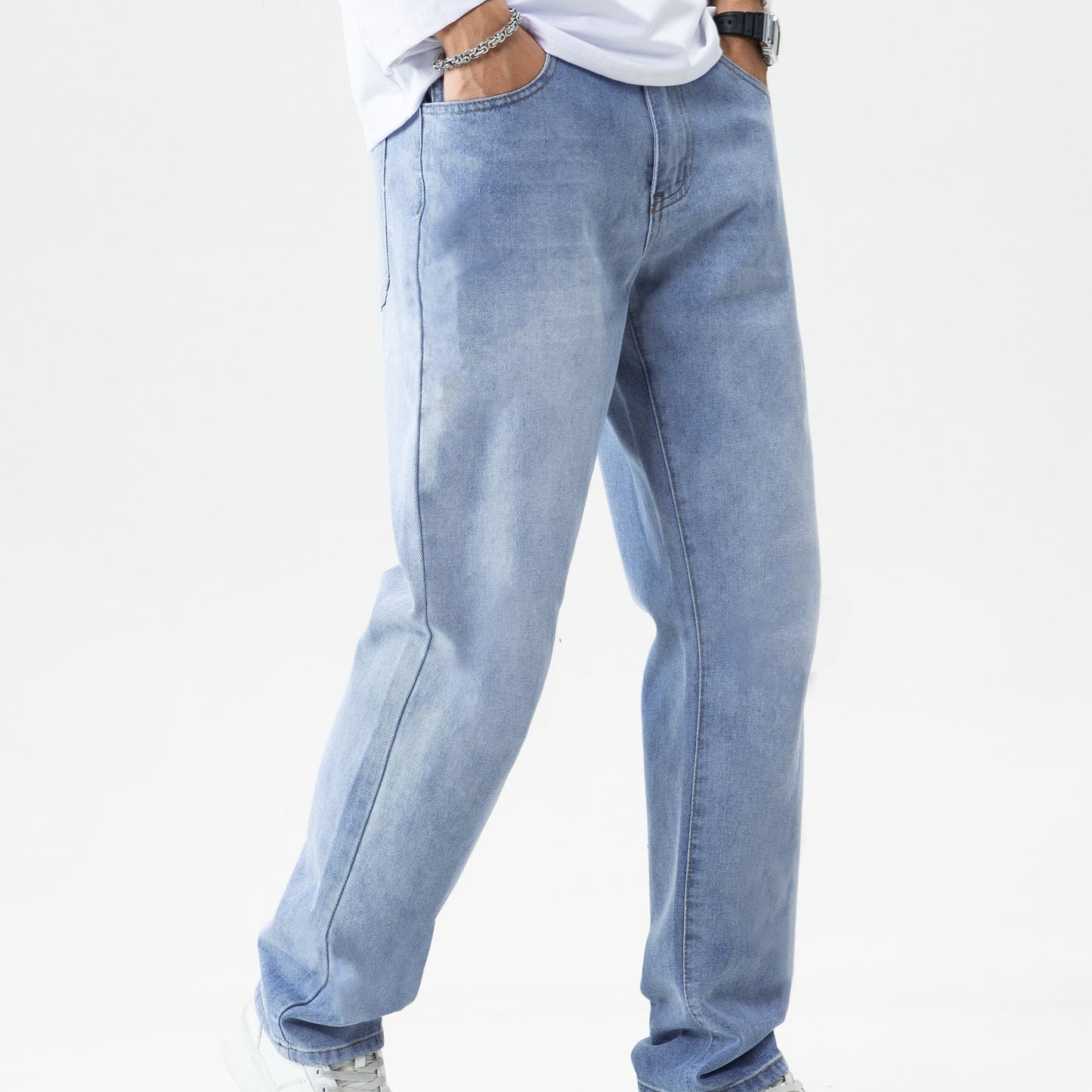 gbolsos Classic Design Loose Fit Jeans, Men's Casual Street Style Denim Pants For All Seasons