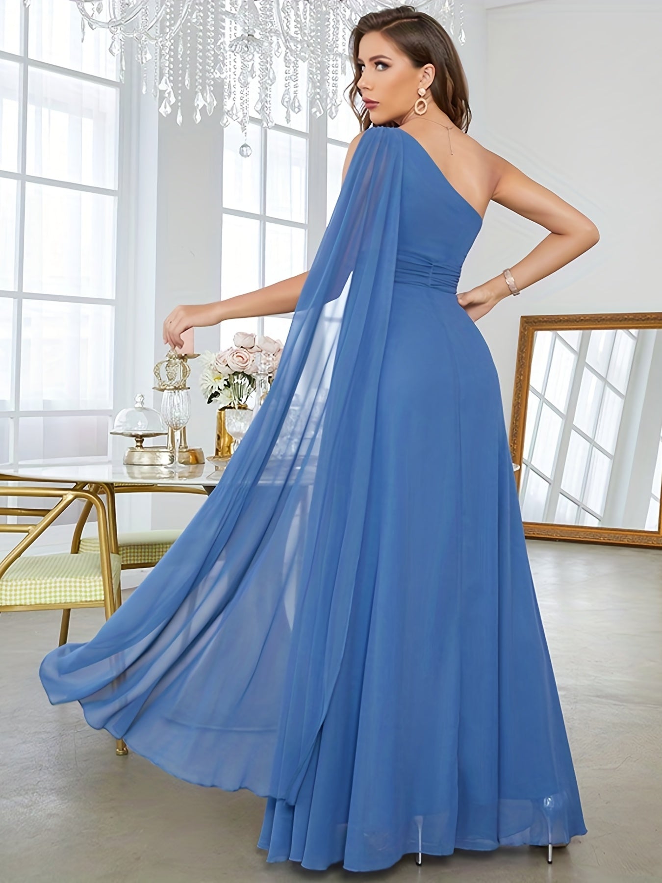 gbolsos Ruched One Shoulder Bridesmaid Dress, Elegant Dress For Wedding Party, Women's Clothing