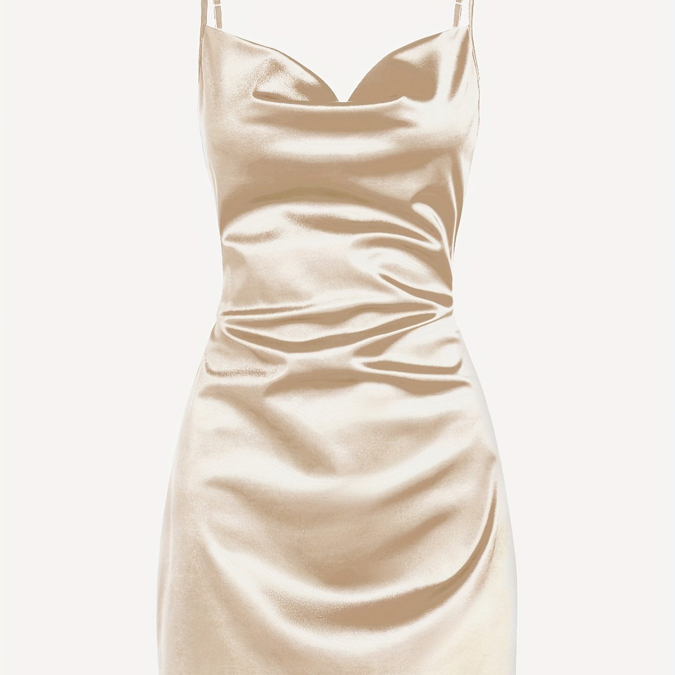 Solid Cowl Neck Spaghetti Dress, Sexy Tie Back Bodycon Cami Dress For Summer, Women's Clothing