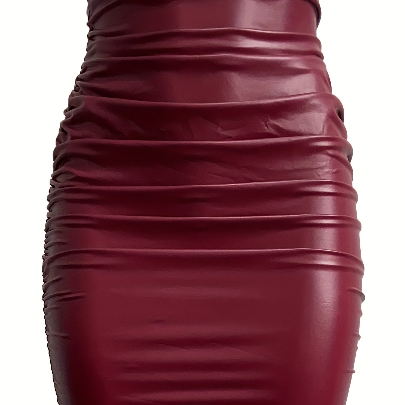 Ruched PU Leather Bodycon Skirt, Sexy High Waist Skirt For Nightclub, Women's Clothing