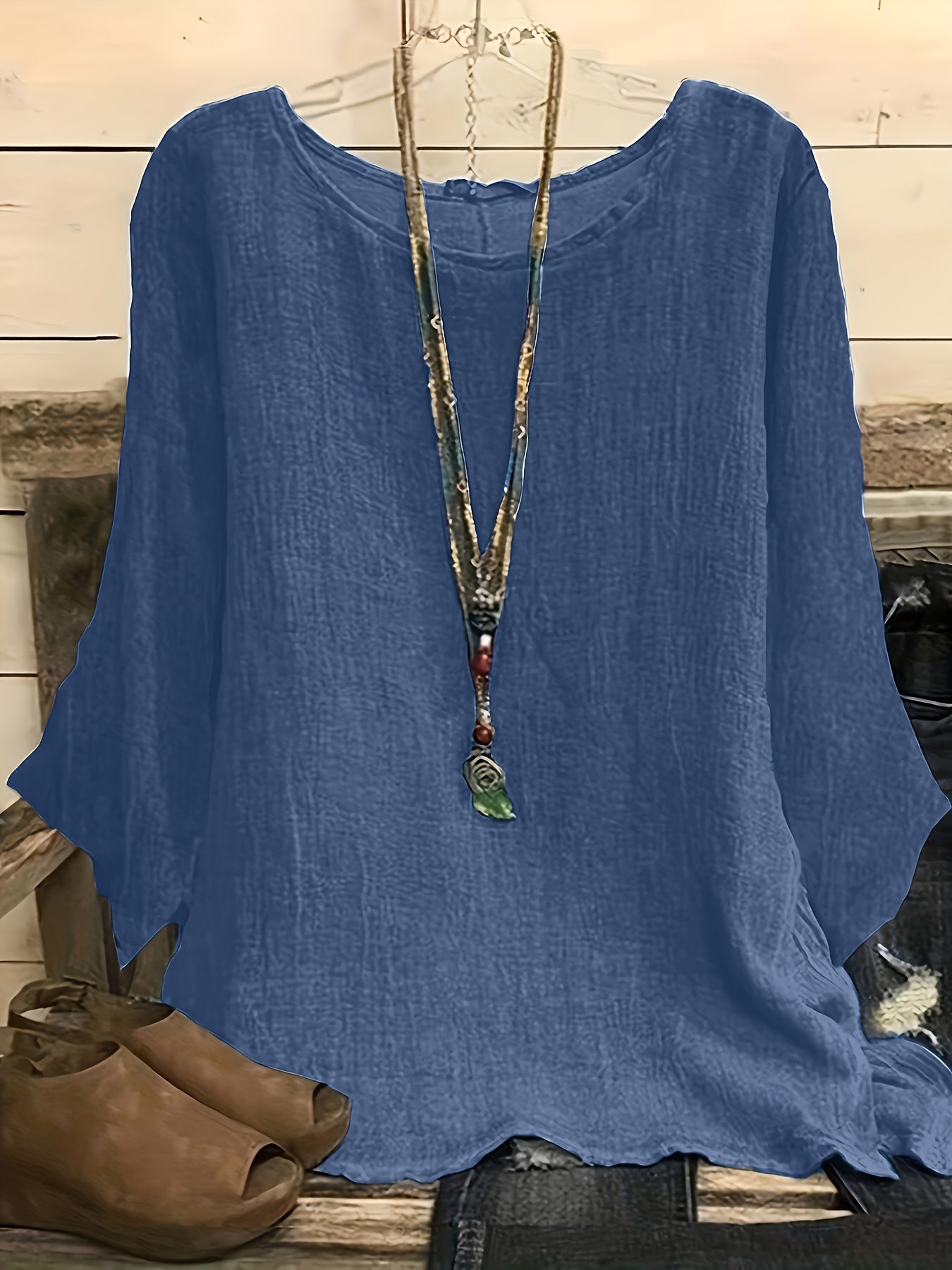 solvbao Plus Size Casual Top, Women's Plus Solid Long Sleeve Round Neck Oversized Tunic Top