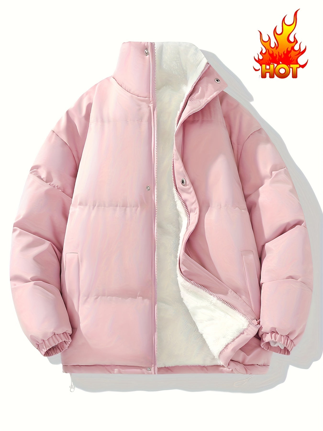 Classic Warm Solid Jacket, Casual Zip Up Comfy Padded Coat For Fall Winter Outdoor