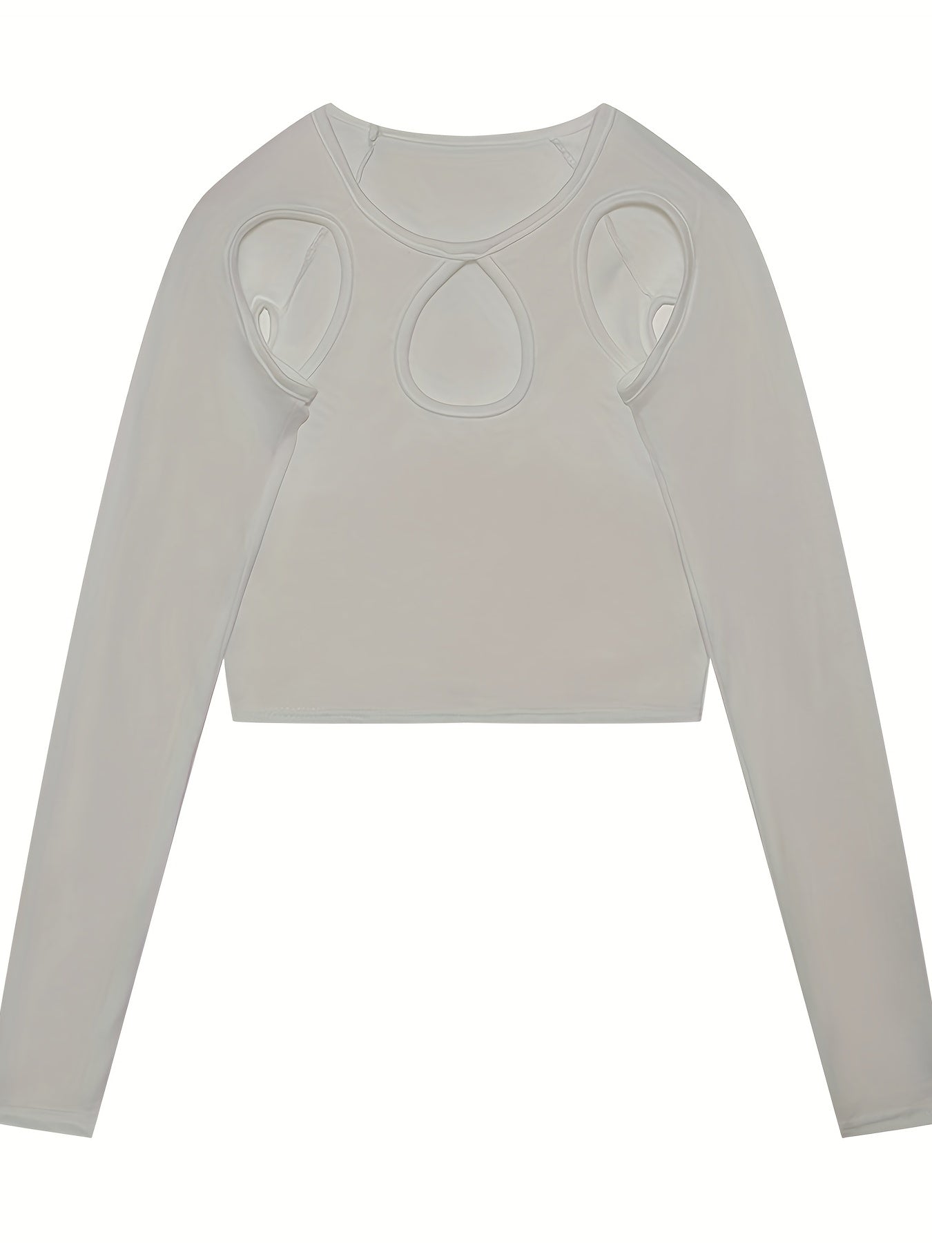 kkboxly Sexy Cut Out Crop T-Shirt, Long Sleeve Loose Casual Top, Women's Clothing