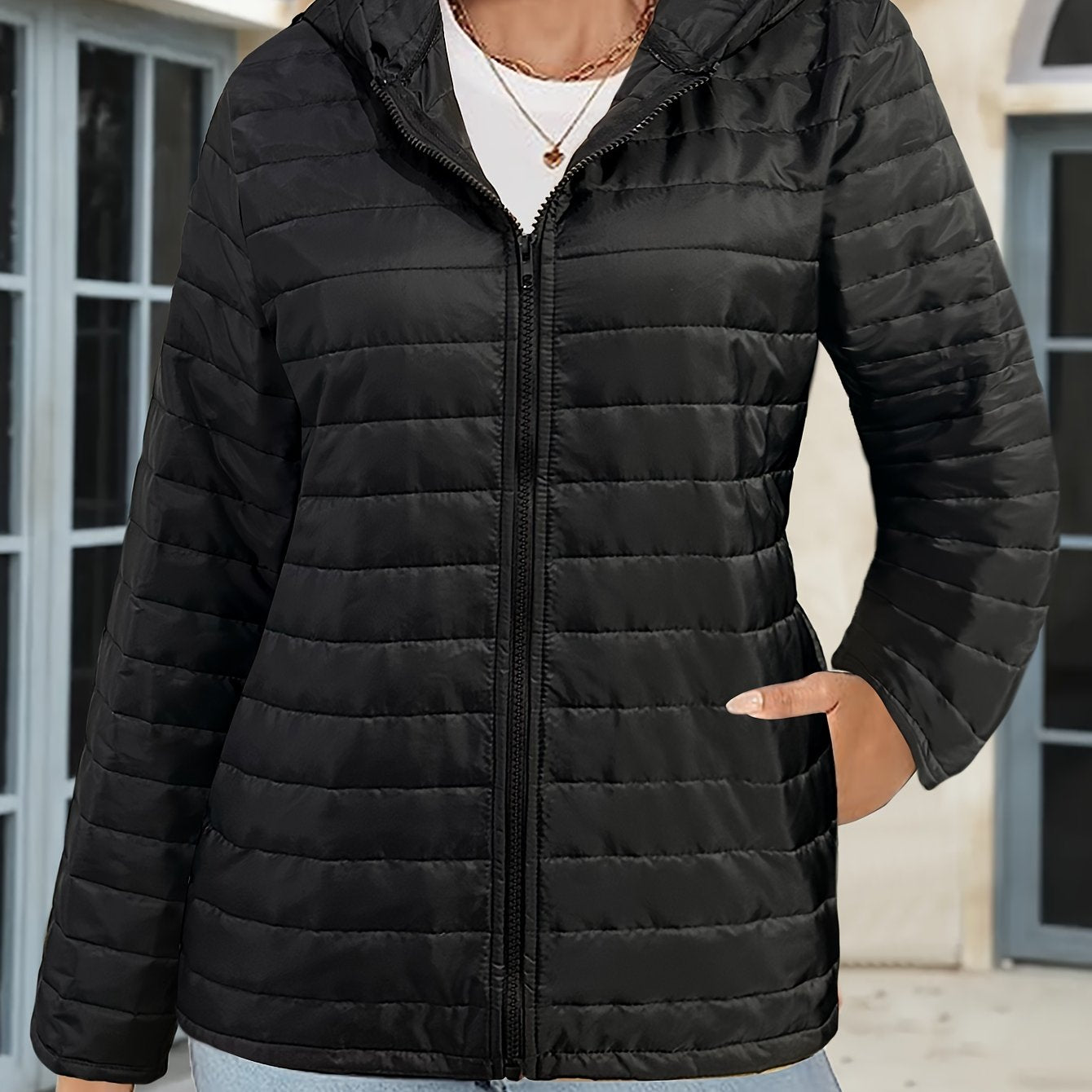 gbolsos Lightweight Hooded Jacket, Casual Zip Up Long Sleeve Outerwear For Fall & Winter, Women's Clothing