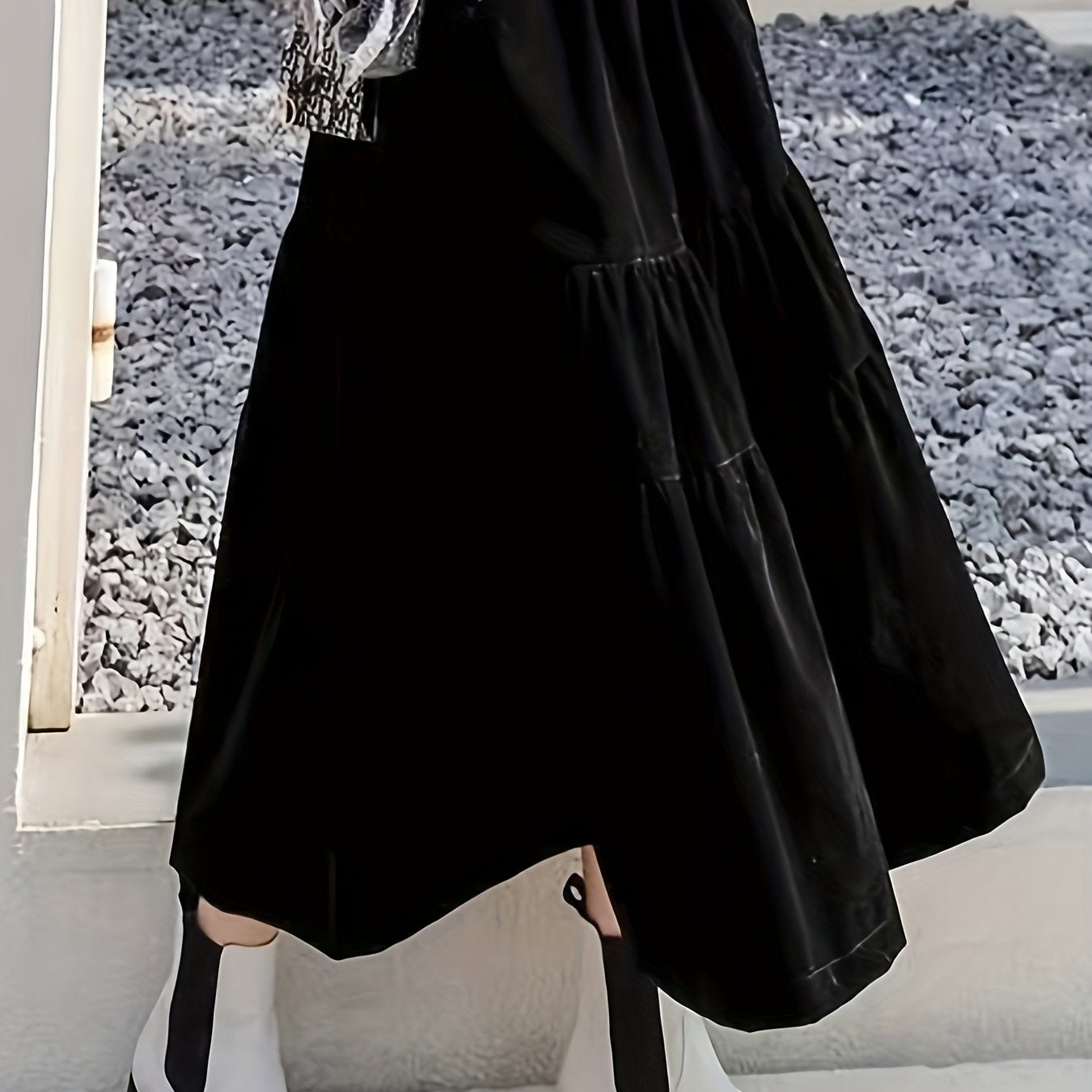 Solid High Waist Skirt, Boho Ruched Draped Skirt, Women's Clothing