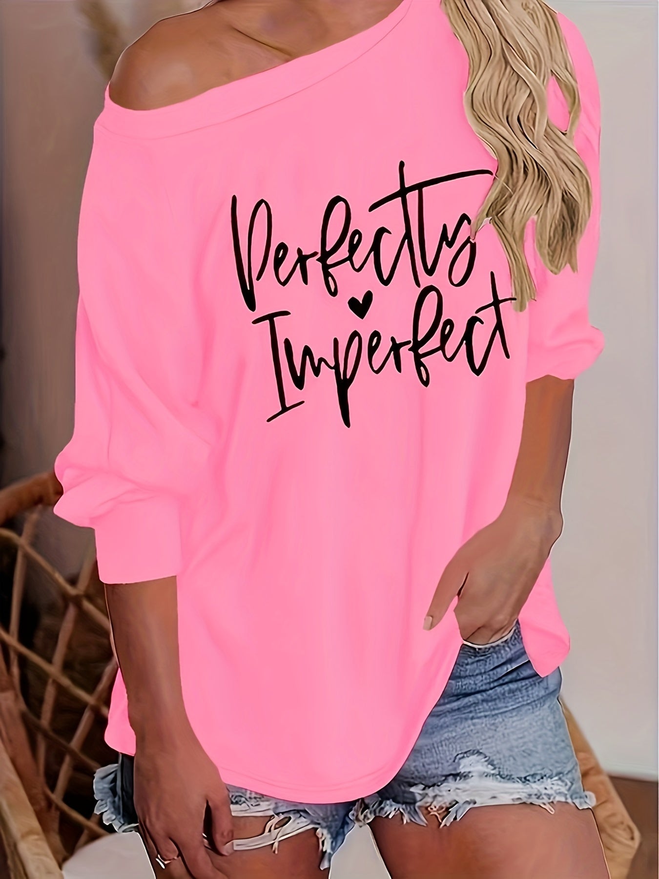 kkboxly Letter Print Raglan Long Sleeve T-Shirt, Casual Crew Neck T-Shirt For Spring & Fall, Women's Clothing