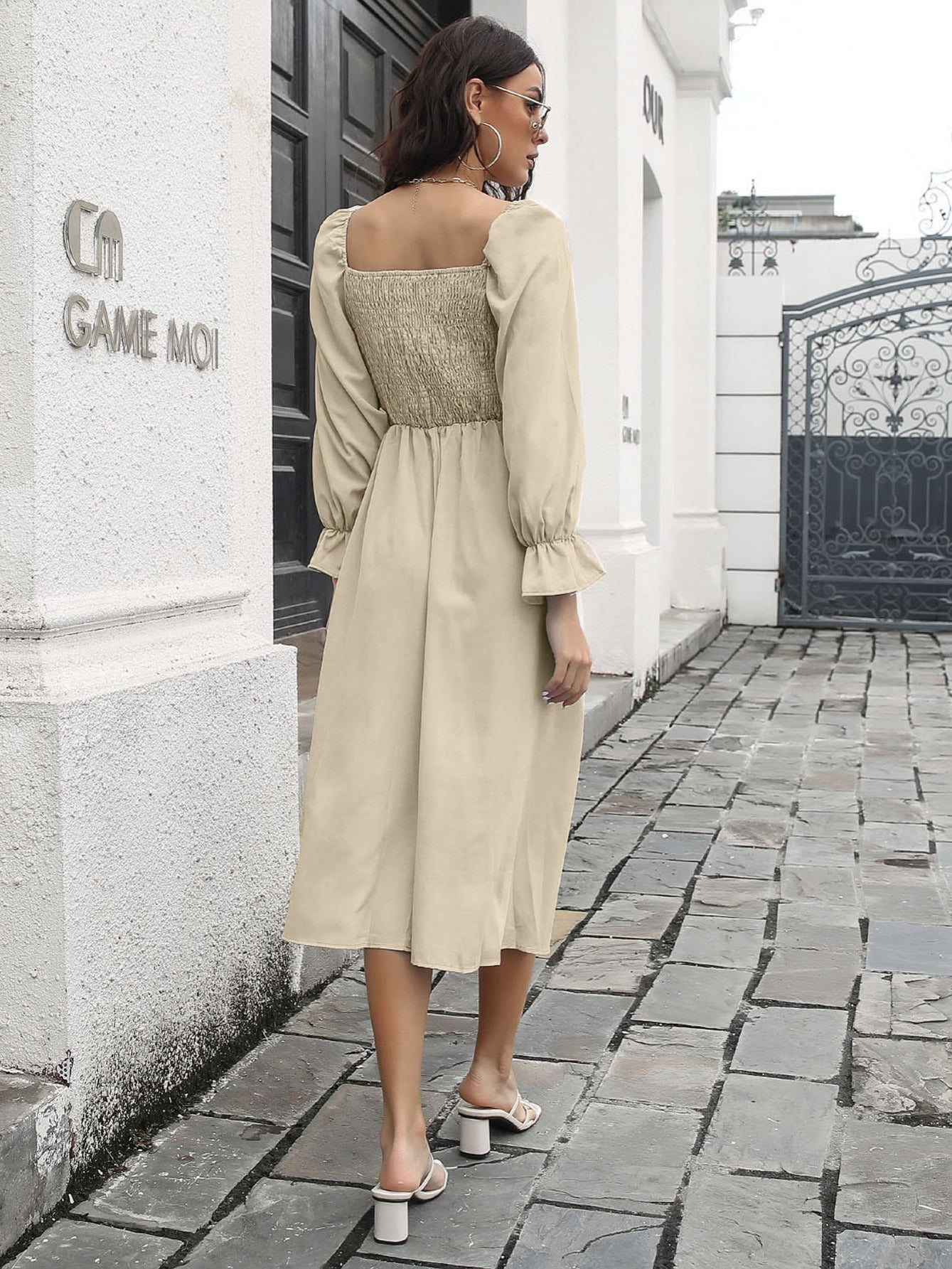 Women's Dresses Flared Sleeve T-Neck Long Sleeve Pleated Dresses