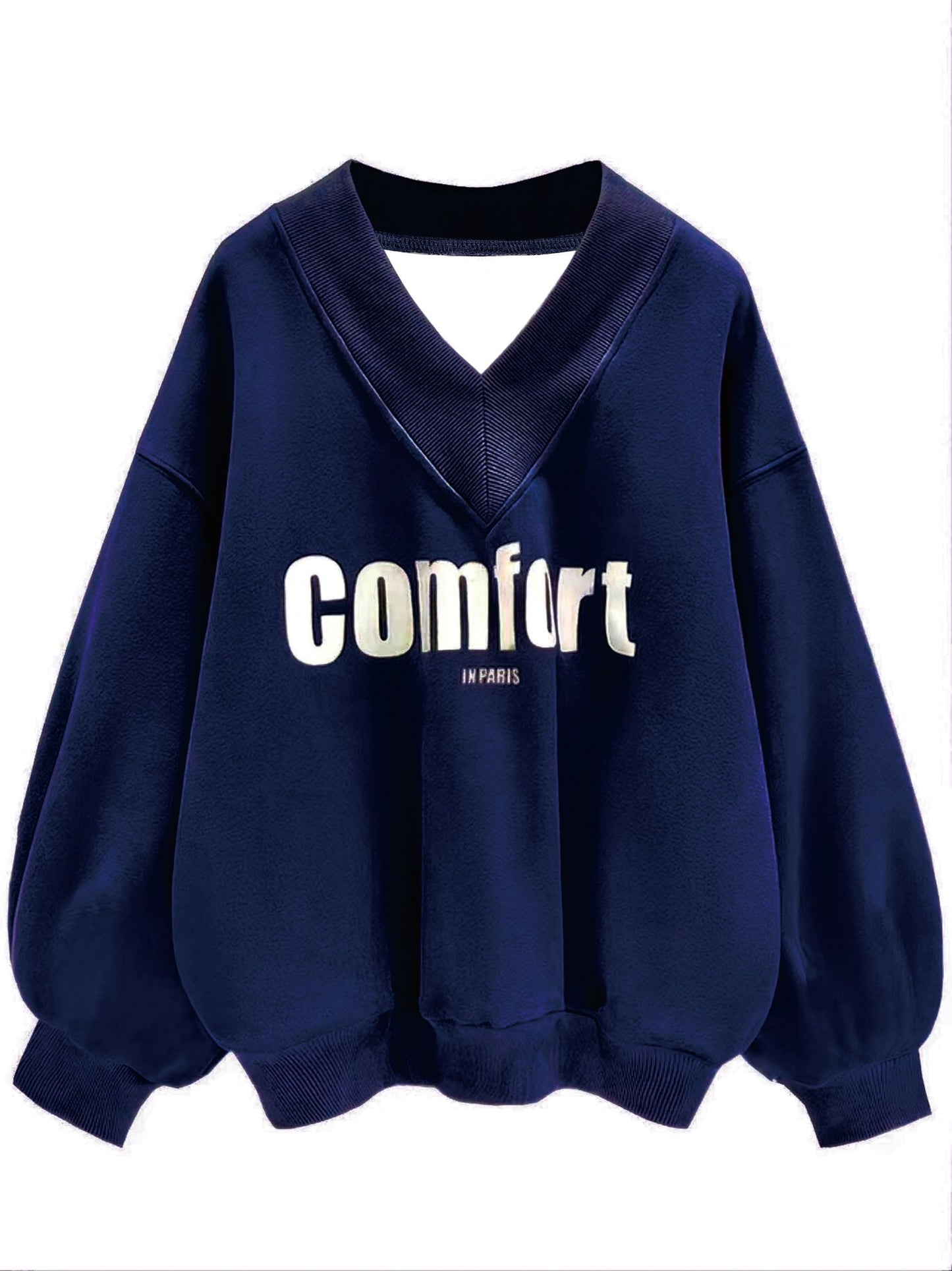 gbolsos Letter Graphic Print Sweatshirt, Long Sleeve V Neck Pullover Sweatshirt, Casual Tops For Fall & Winter, Women's Clothing