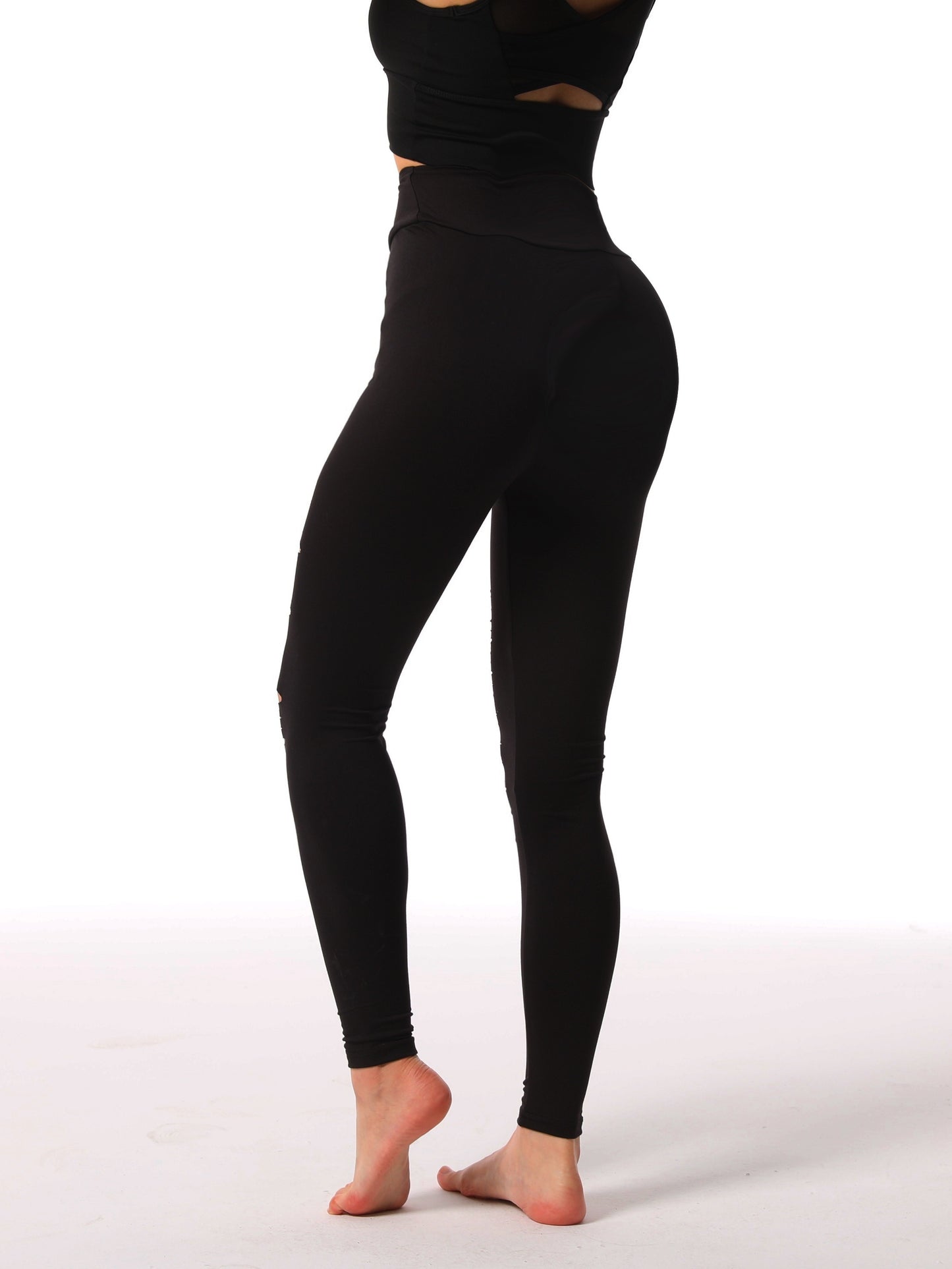 gbolsos Women's Black Skinny Ripped Yoga Pants for Sports and Fitness - Comfortable and Stylish