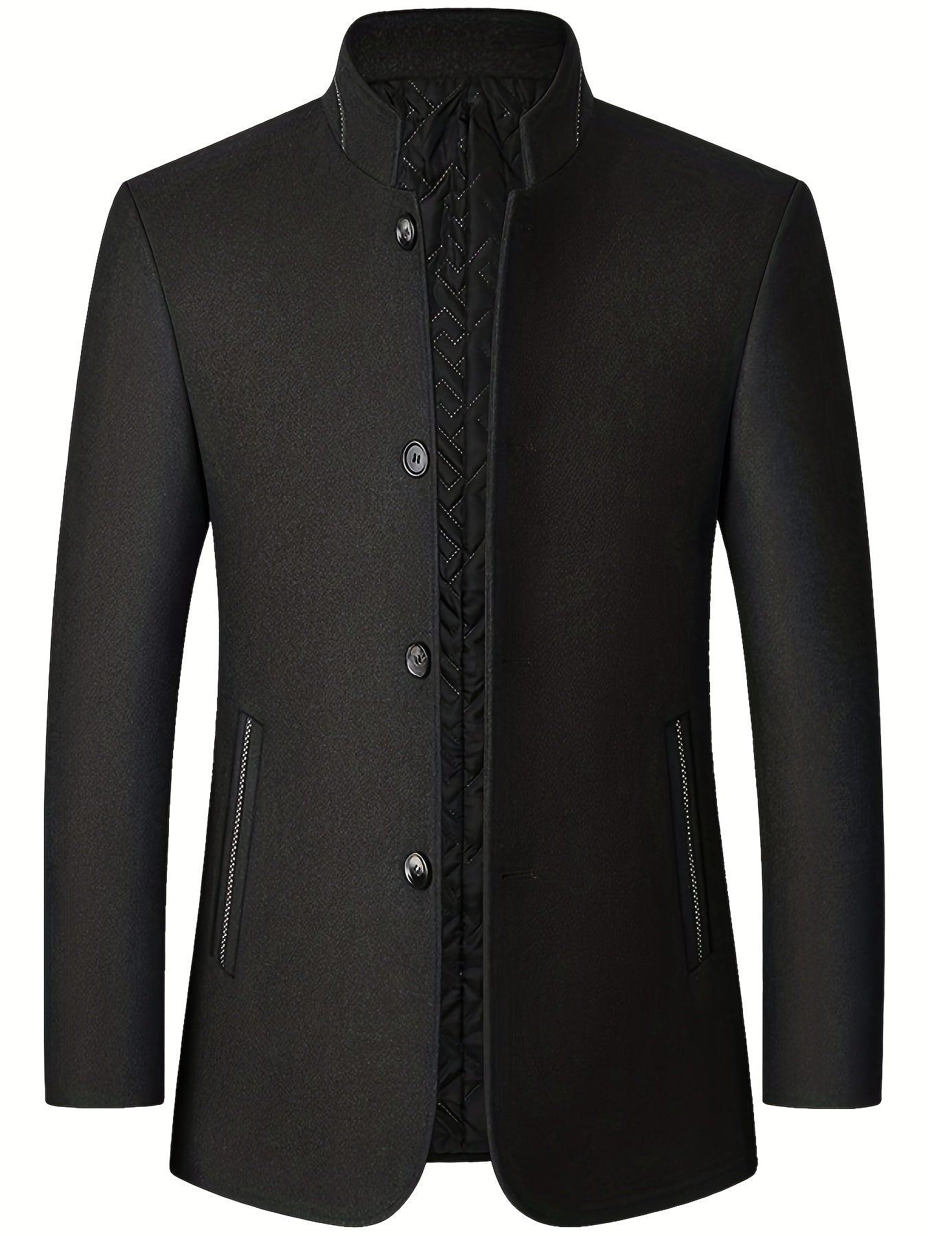 gbolsos Warm Wool Blend Jacket Coat, Men's Casual Stand Collar One Breasted Jacket For Fall Winter, Father's Gift