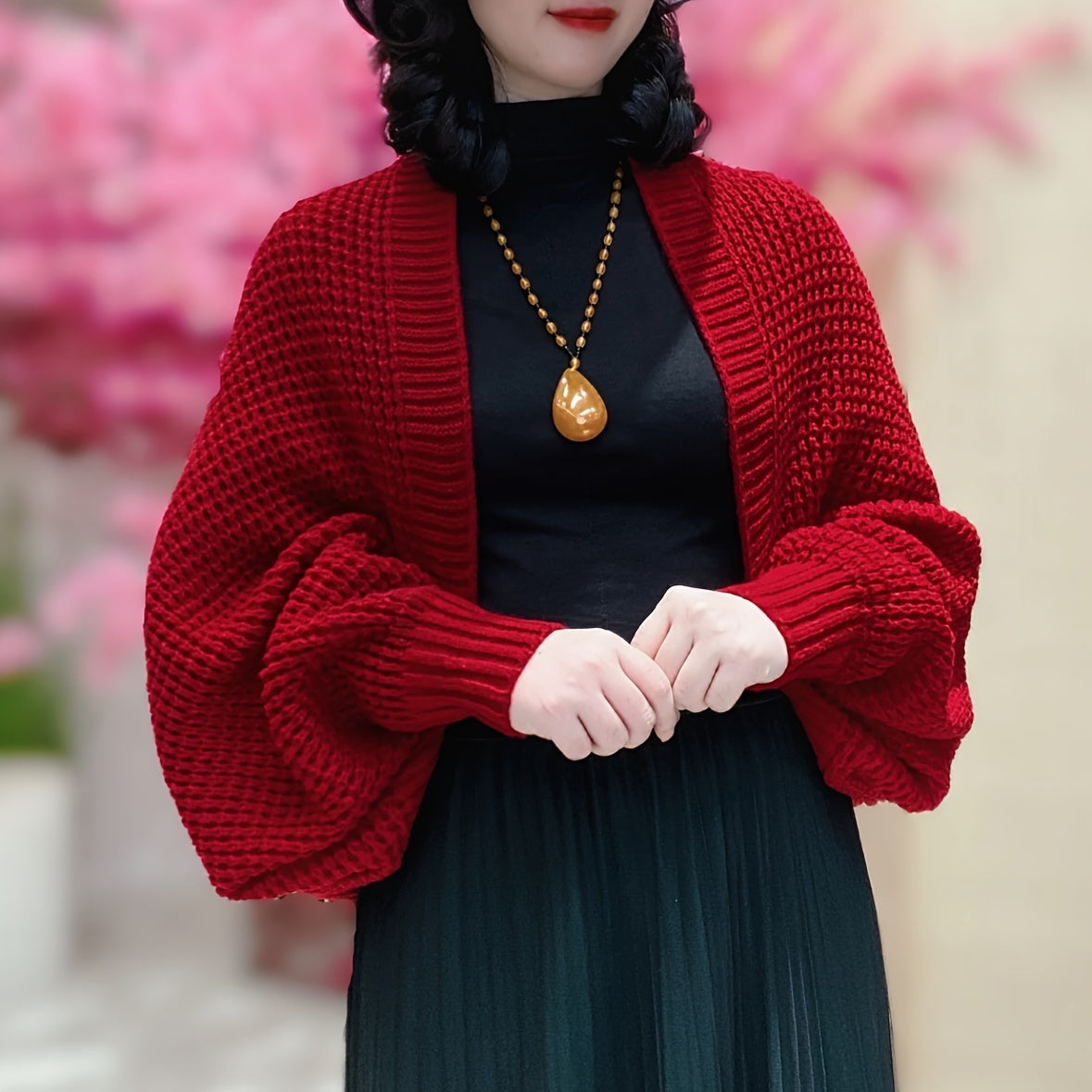 Elegant Bat Sleeves Knitted Shawl Stylish Monochrome Versatile Cardigan Poncho Autumn Winter Warm Elastic Cloak