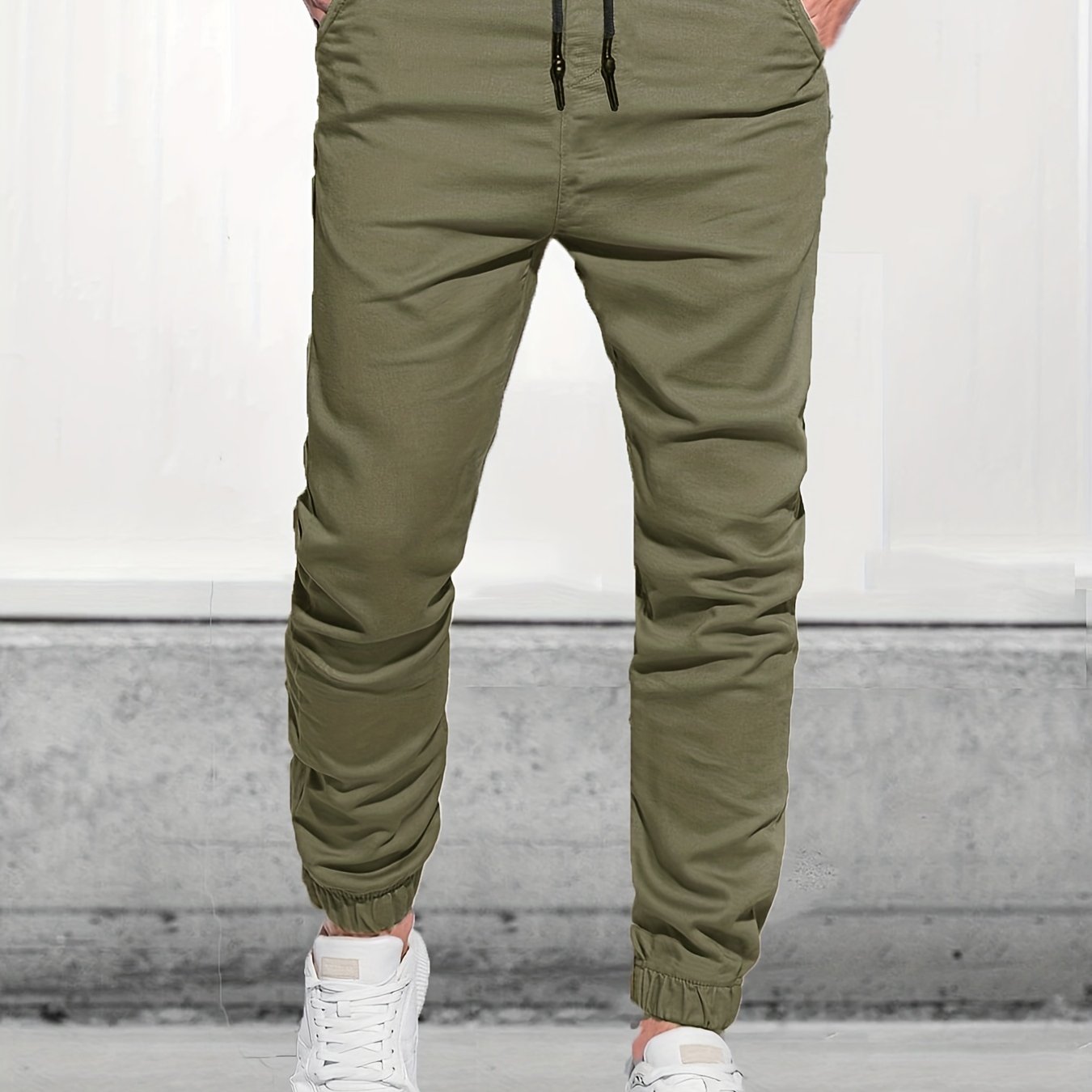 Classic Design Joggers, Men's Casual Waist Drawstring Tapered Pants For All Seasons Fitness Cycling