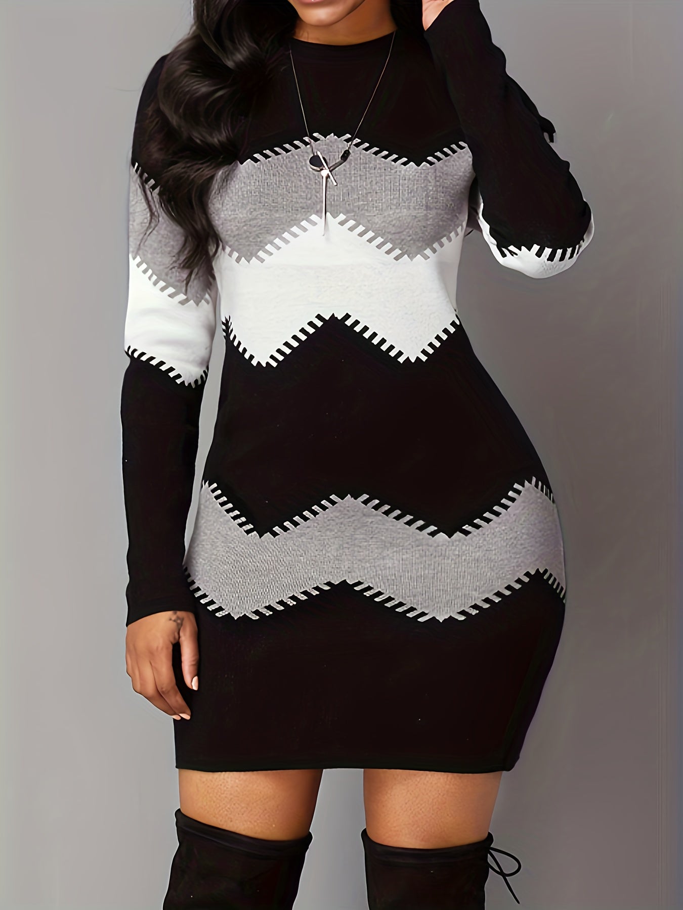 Color Block Simple Dress, Casual Long Sleeve Bodycon Mini Dress, Women's Clothing