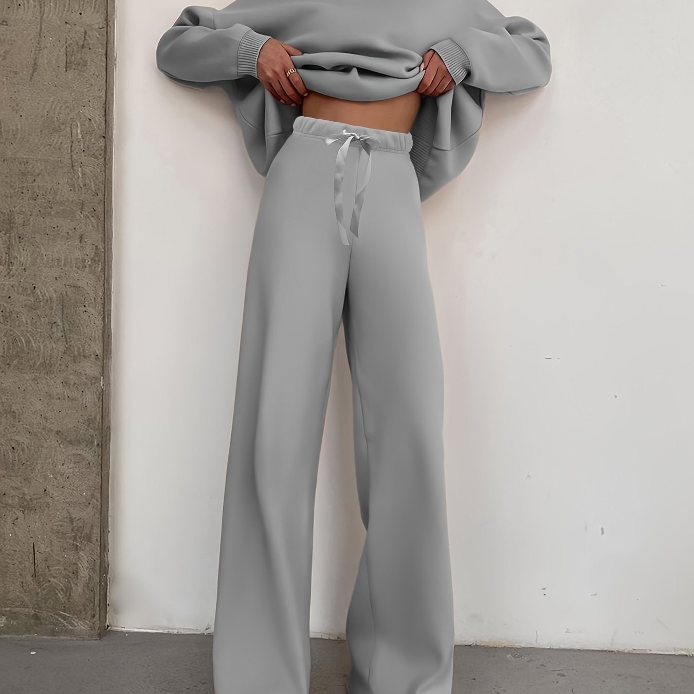 gbolsos Casual Solid Two-piece Set, High Neck Top & Drawstring Pants Outfits, Women's Clothing