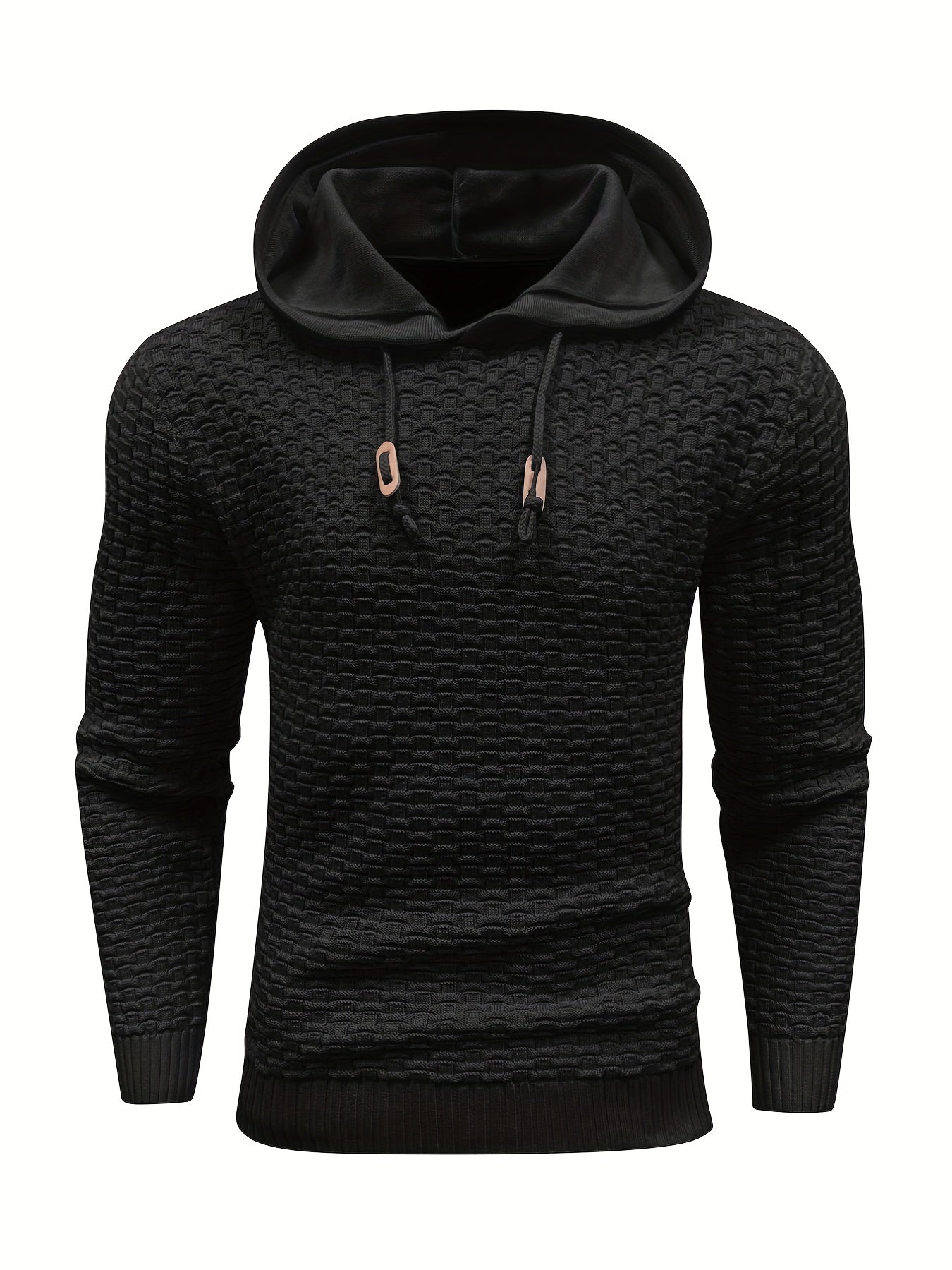 gbolsos Men's Solid Slim Fit Hooded Sweater For Spring & Autumn, Knit Pullover Sweater, Plus Size