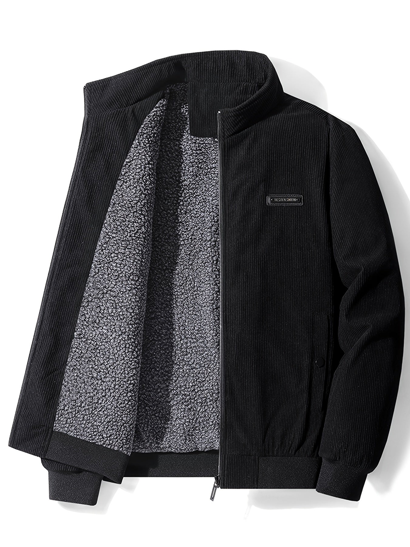 gbolsos Men's Autumn&Winter Trendy Casual Khaki&Grey Lightweight Fleece Corduroy Cotton Lapel Jacket