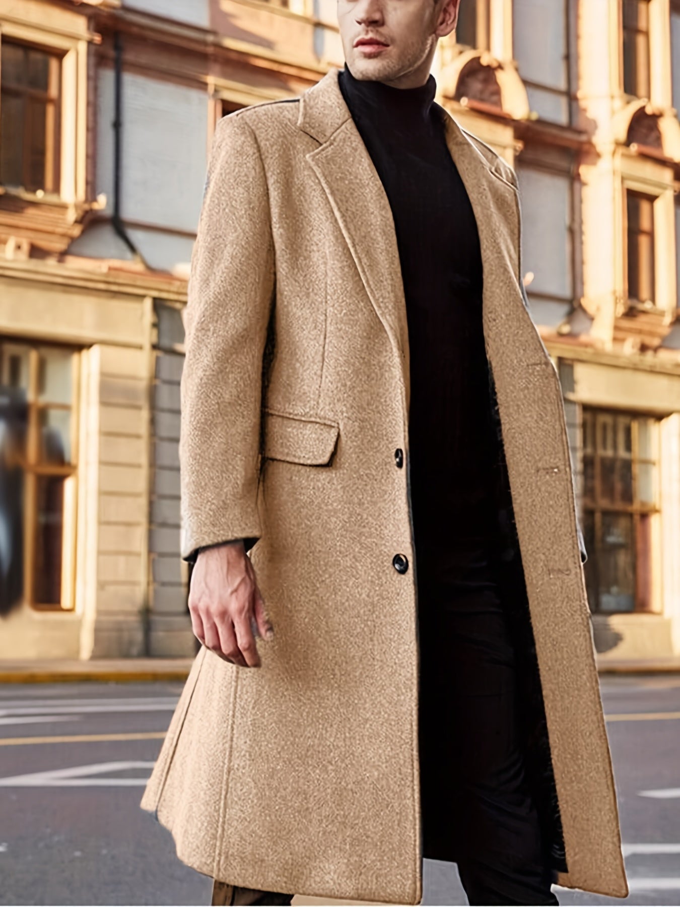 gbolsos Elegant Retro Trench Coat, Men's Semi-formal Single Breasted Lapel Overcoat For Fall Winter Business