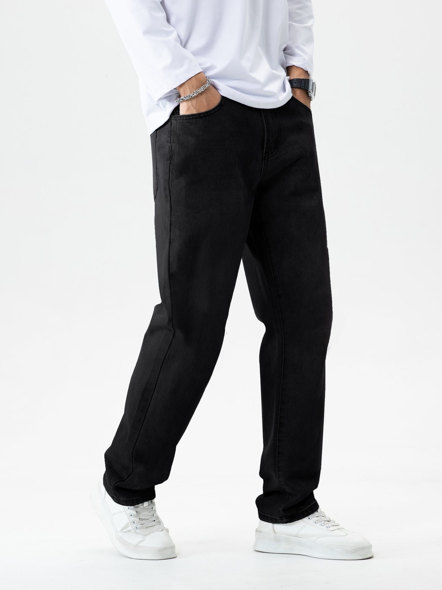 gbolsos Classic Design Loose Fit Jeans, Men's Casual Street Style Denim Pants For All Seasons