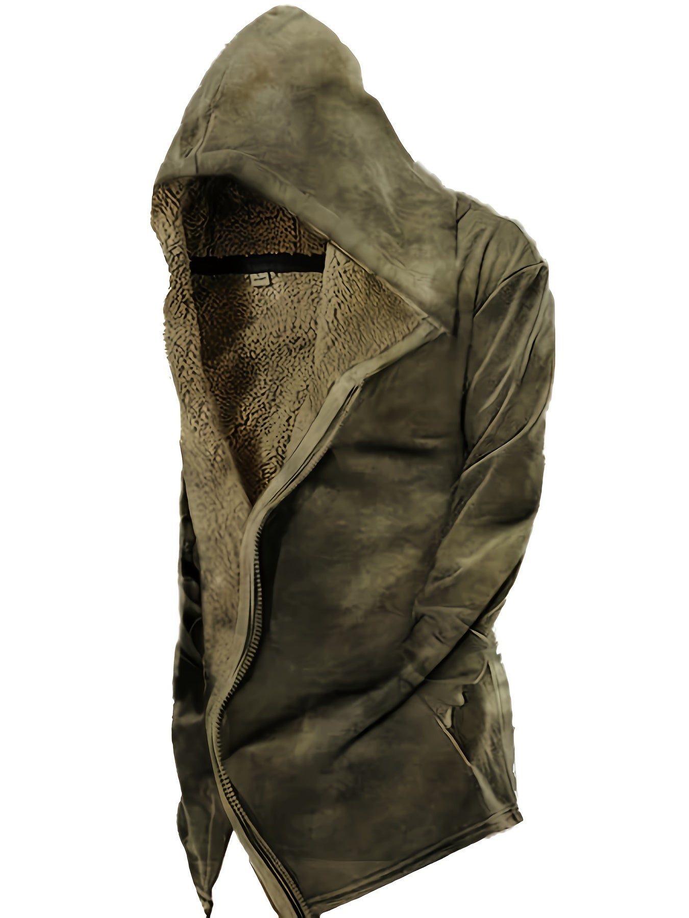 gbolsos Vintage Skull 3D Print, Plus Size Men's Fleece Hooded Jacket, Casual Thermal Jacket