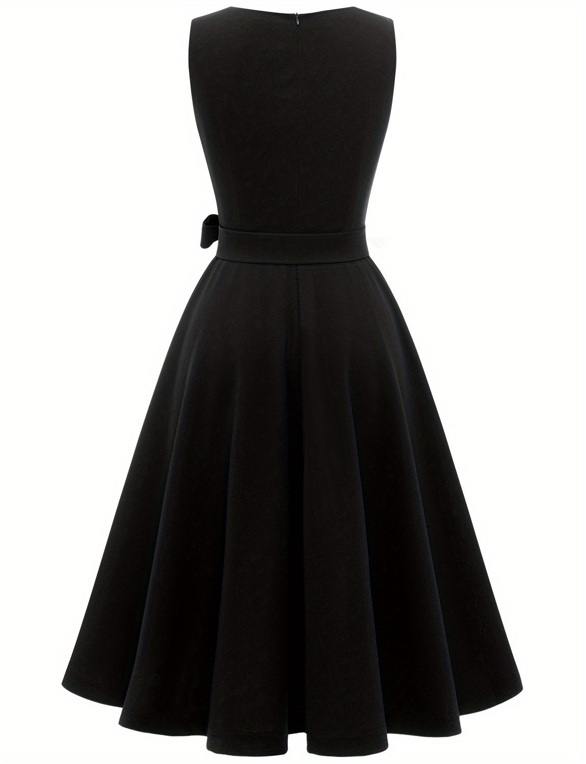 Simple Sleeveless Dress, Vintage Crew Neck Solid Party Dress, Women's Clothing