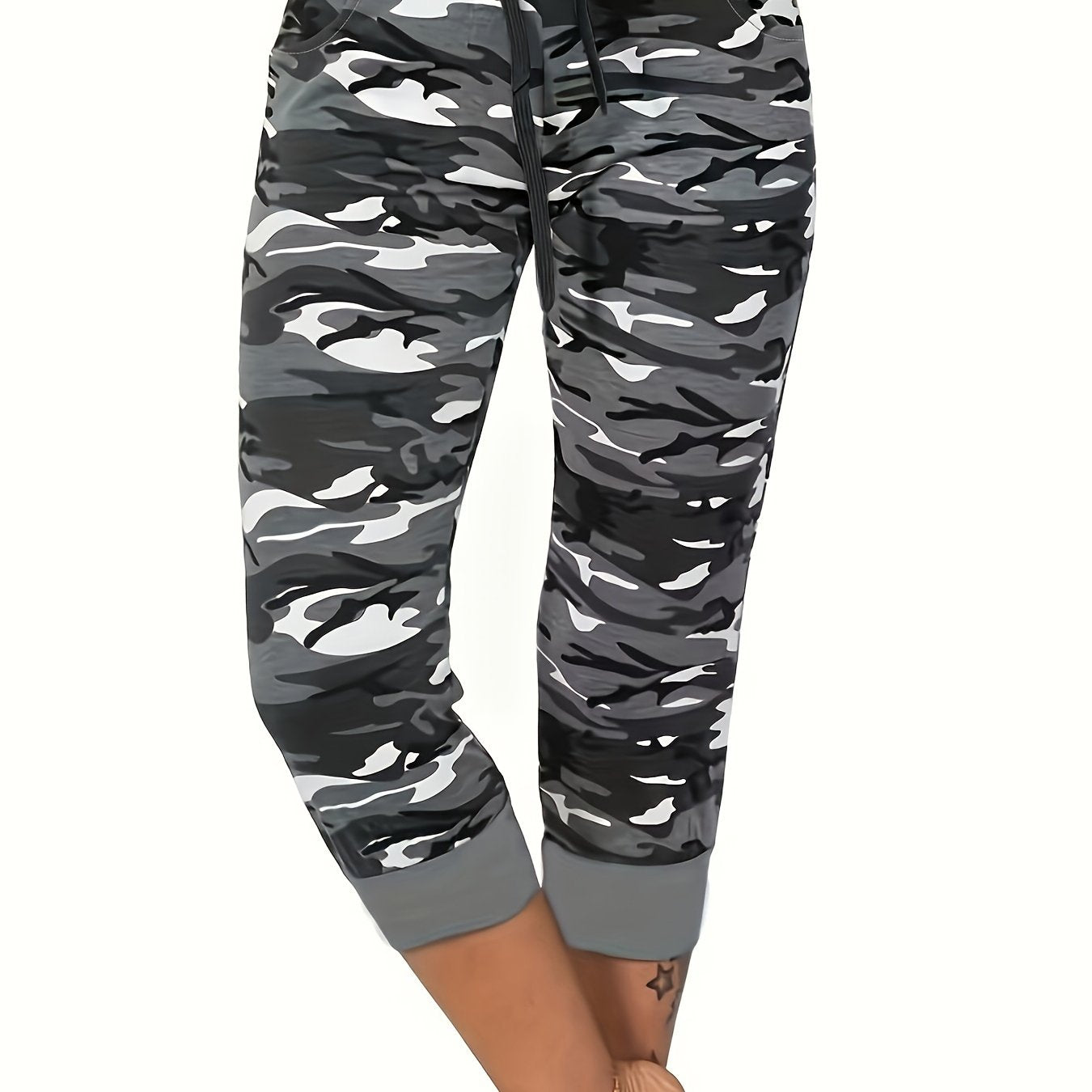 gbolsosCamo Print Drawstring Leggings, Casual Slim Summer Random Printing Leggings, Women's Clothing