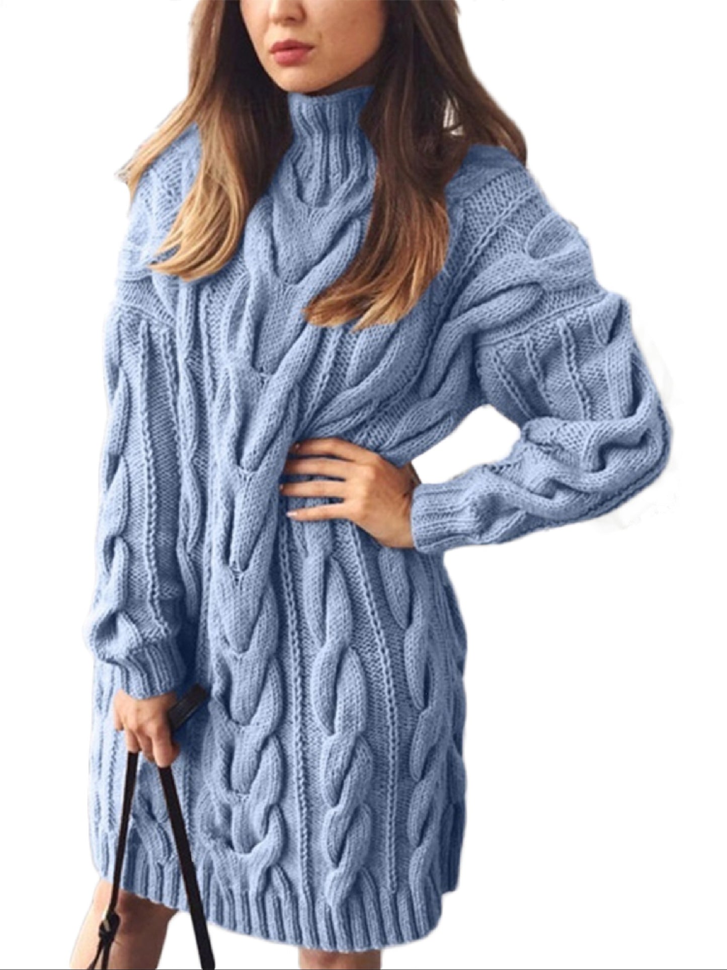 gbolsos Women's Sweater Long Sleeve Turtleneck Chunky Knit Casual Plus Size Soft Sweater