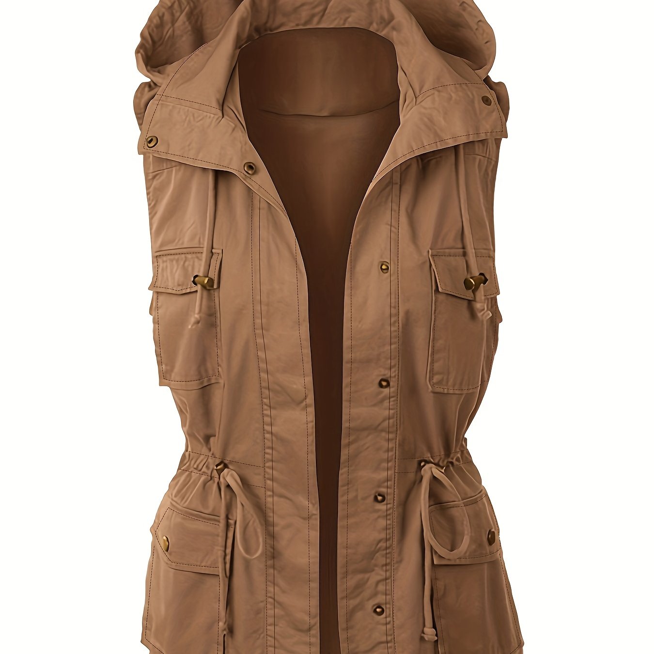 gbolsos Women's Solid Color Sleeveless Drawstring Hooded Jacket, Casual Fall Winter Coat, Women's Clothing