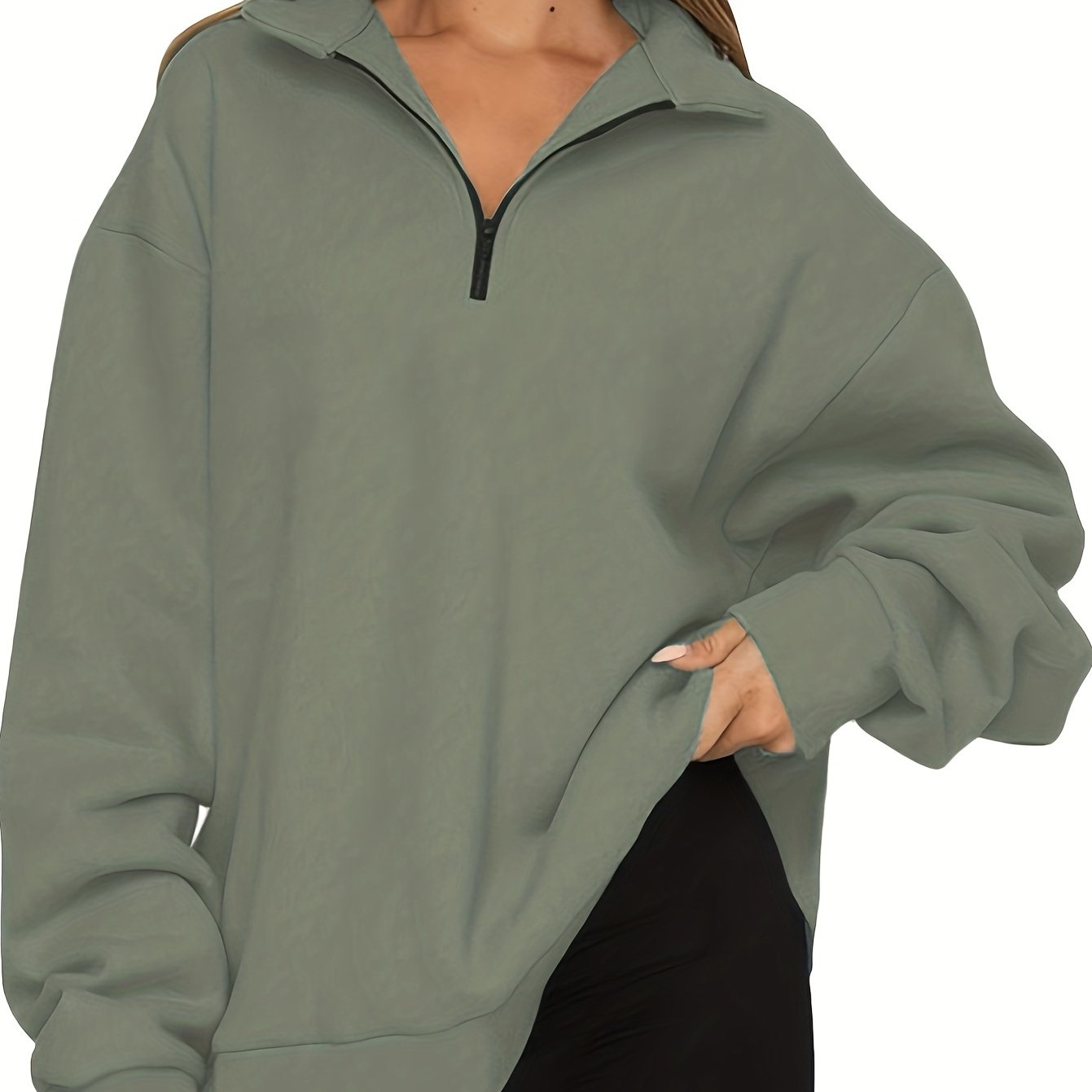 gbolsos Quarter Zip Lapel Neck Sweatshirt, Casual Sporty Long Sleeve Sweatshirt For Fall & Winter, Women's Clothing