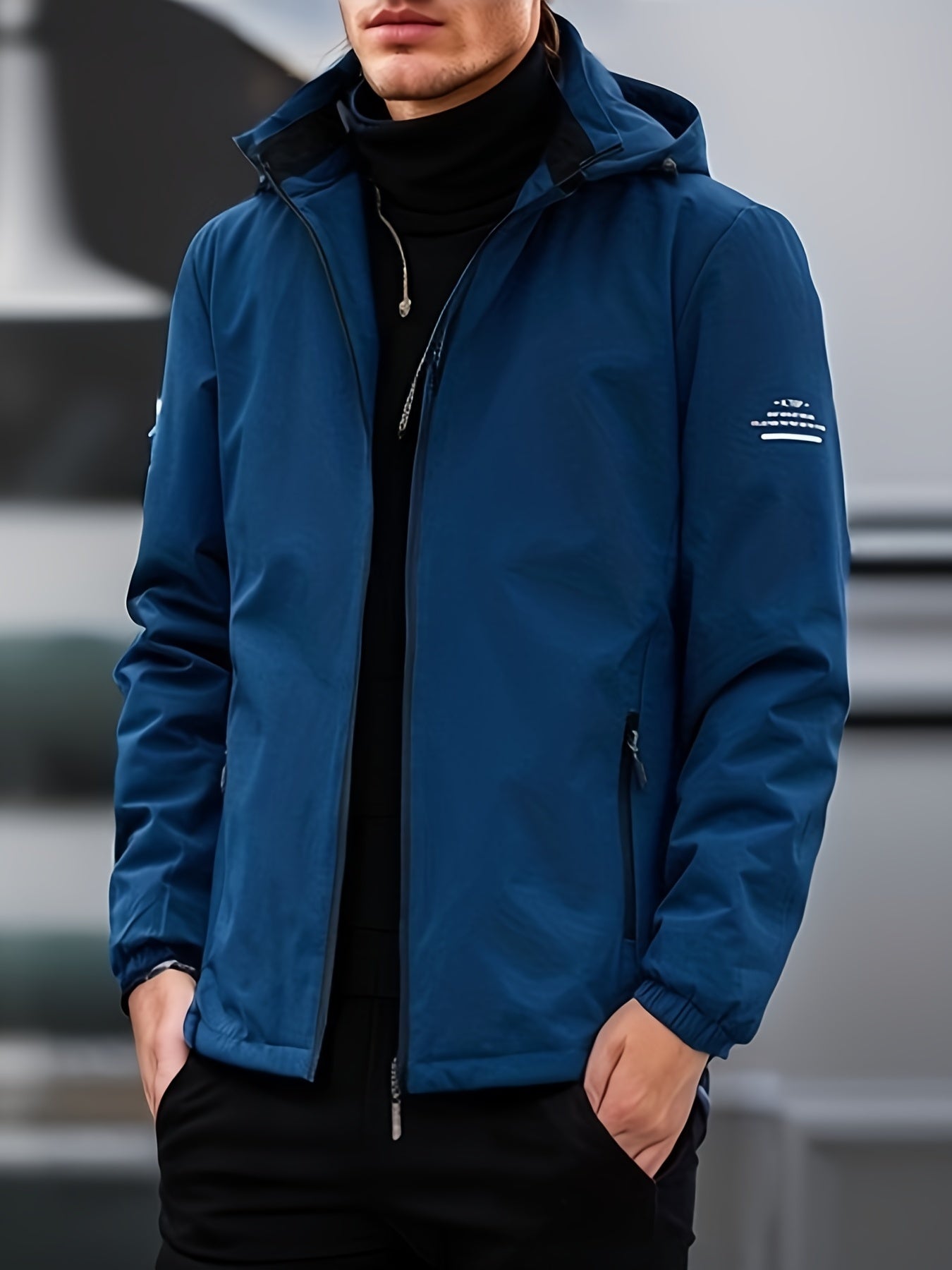 gbolsos Men's Soft-Shell Hooded Jacket, Casual Windproof & Waterproof Zip Up Detachable Hood Comfy Jacket For Outdoor