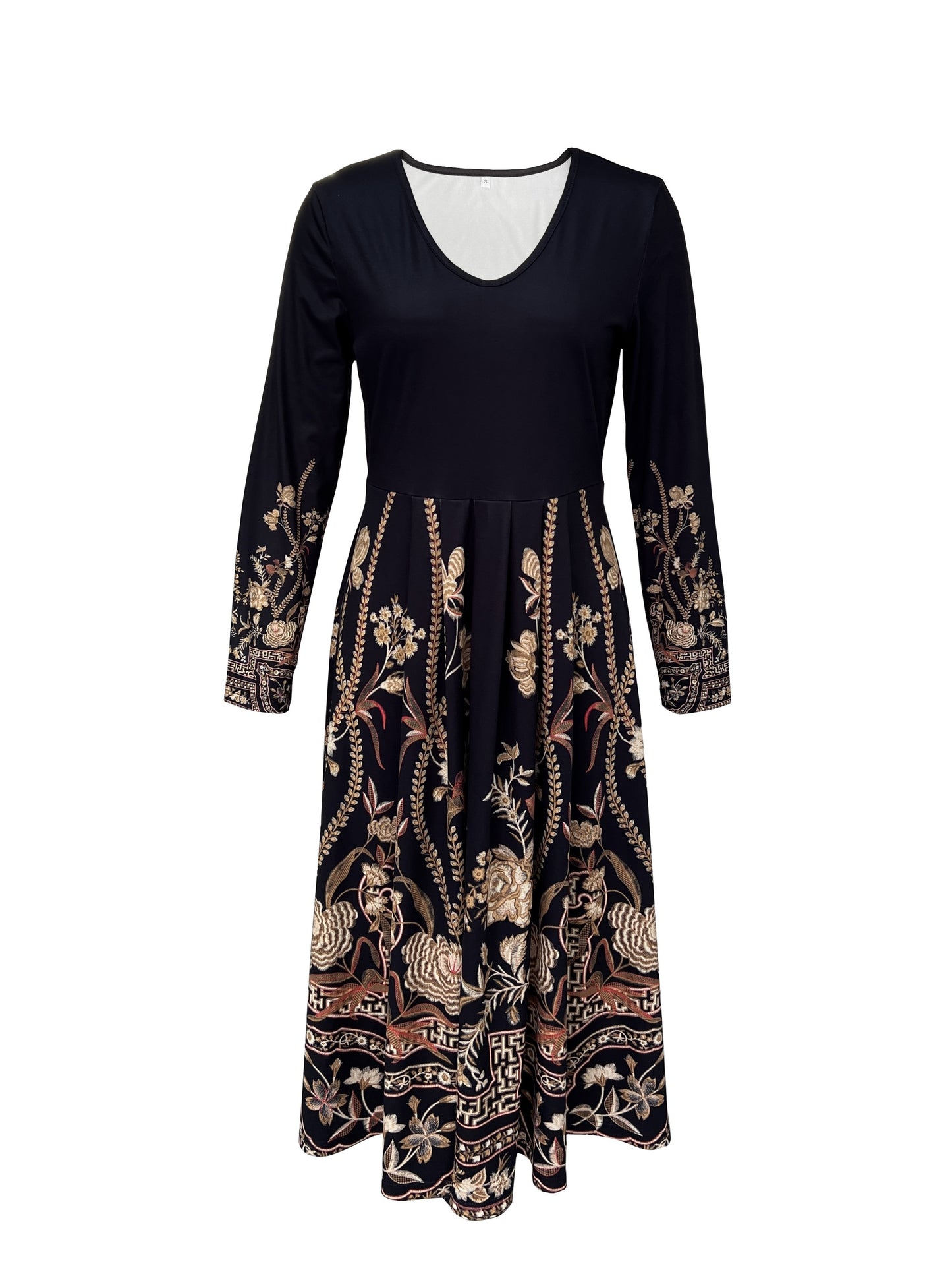 gbolsos Floral Print V Neck Dress, Elegant Long Sleeve Dress, Women's Clothing