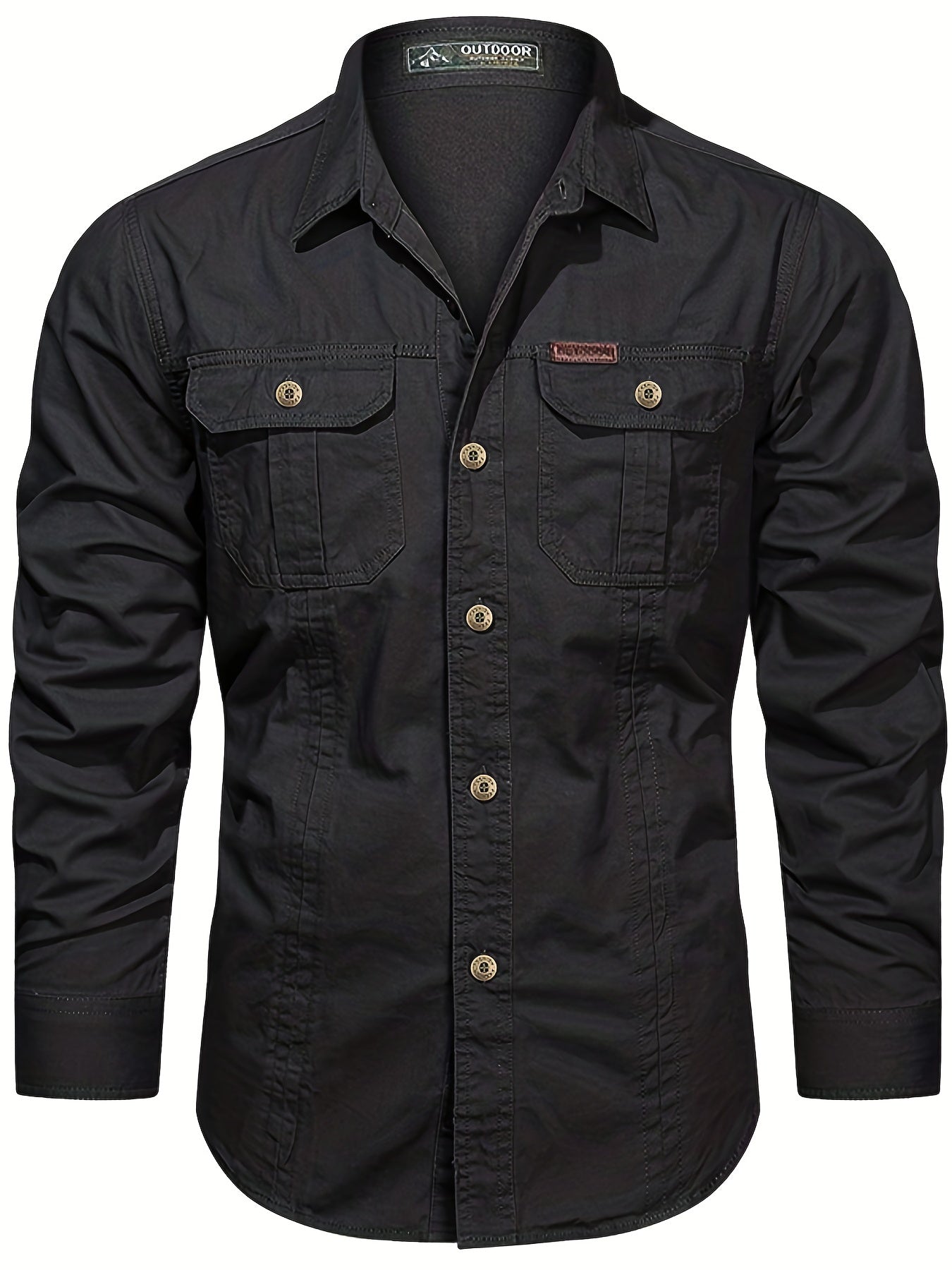 gbolsos Trendy Men's Casual Long Sleeve Cargo Shirt With Pockets, Men's Shirt For Spring Autumn, Tops For Men