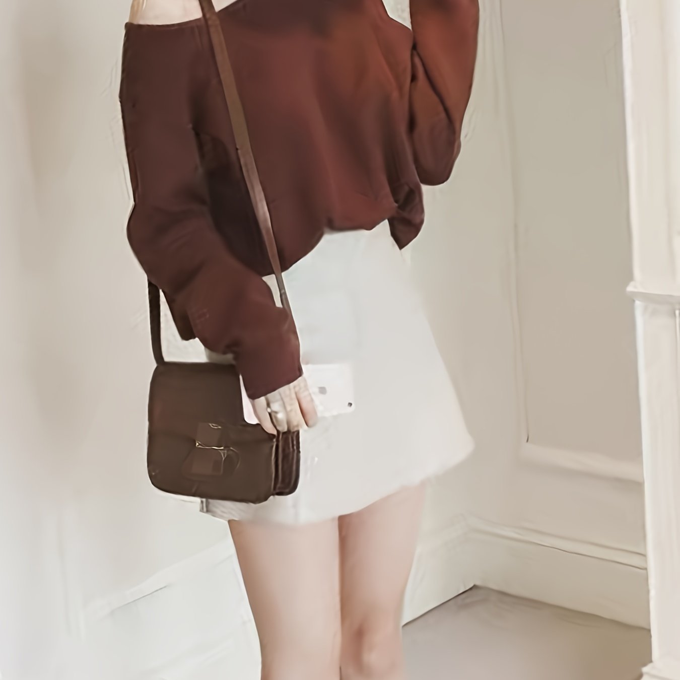 gbolsos Solid Mock Neck Pullover Sweater, Casual Cold Shoulder Long Sleeve Loose Sweater, Women's Clothing