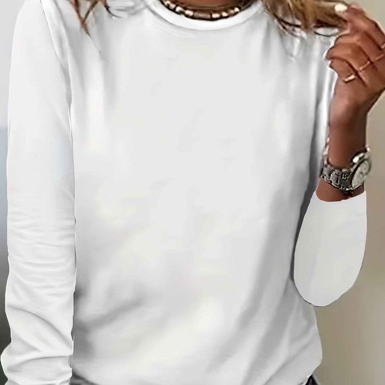 kkboxly Solid Simple T-shirt, Casual Crew Neck Long Sleeve T-shirt For Spring & Fall, Women's Clothing
