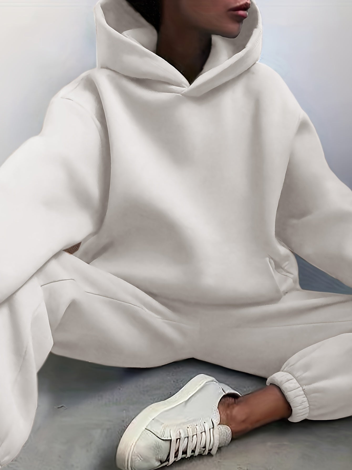 gbolsos Casual Solid Two-piece Set, Drop Shoulder Long Sleeve Hoodies & Elastic Waist Jogger Pants Outfits, Women's Clothing