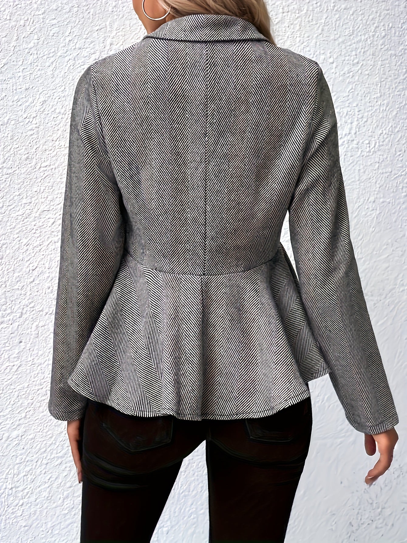 gbolsos Ruffle Hem Open Front Jacket, Casual Long Sleeve Outerwear With Buttons, Women's Clothing