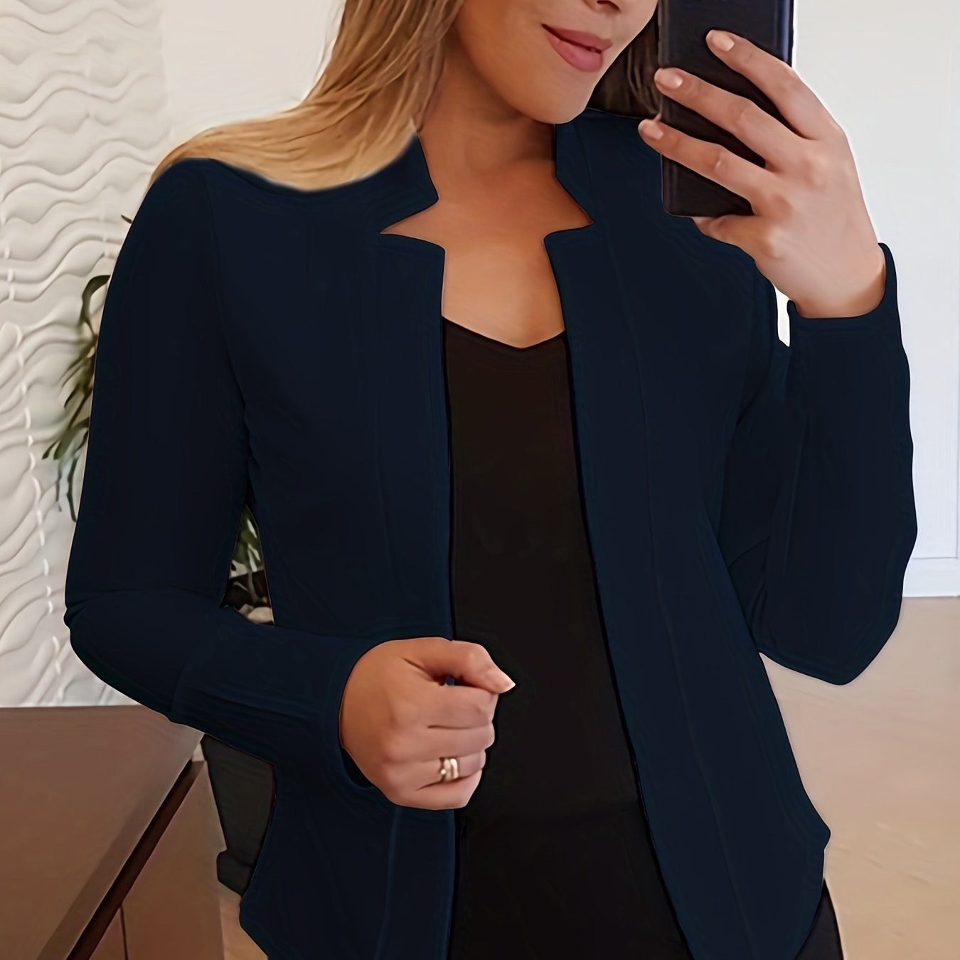 gbolsos Solid Split Open Front Blazer, Elegant Long Sleeve Blazer, Elegant & Stylish Tops For Office & Work, Women's Clothing
