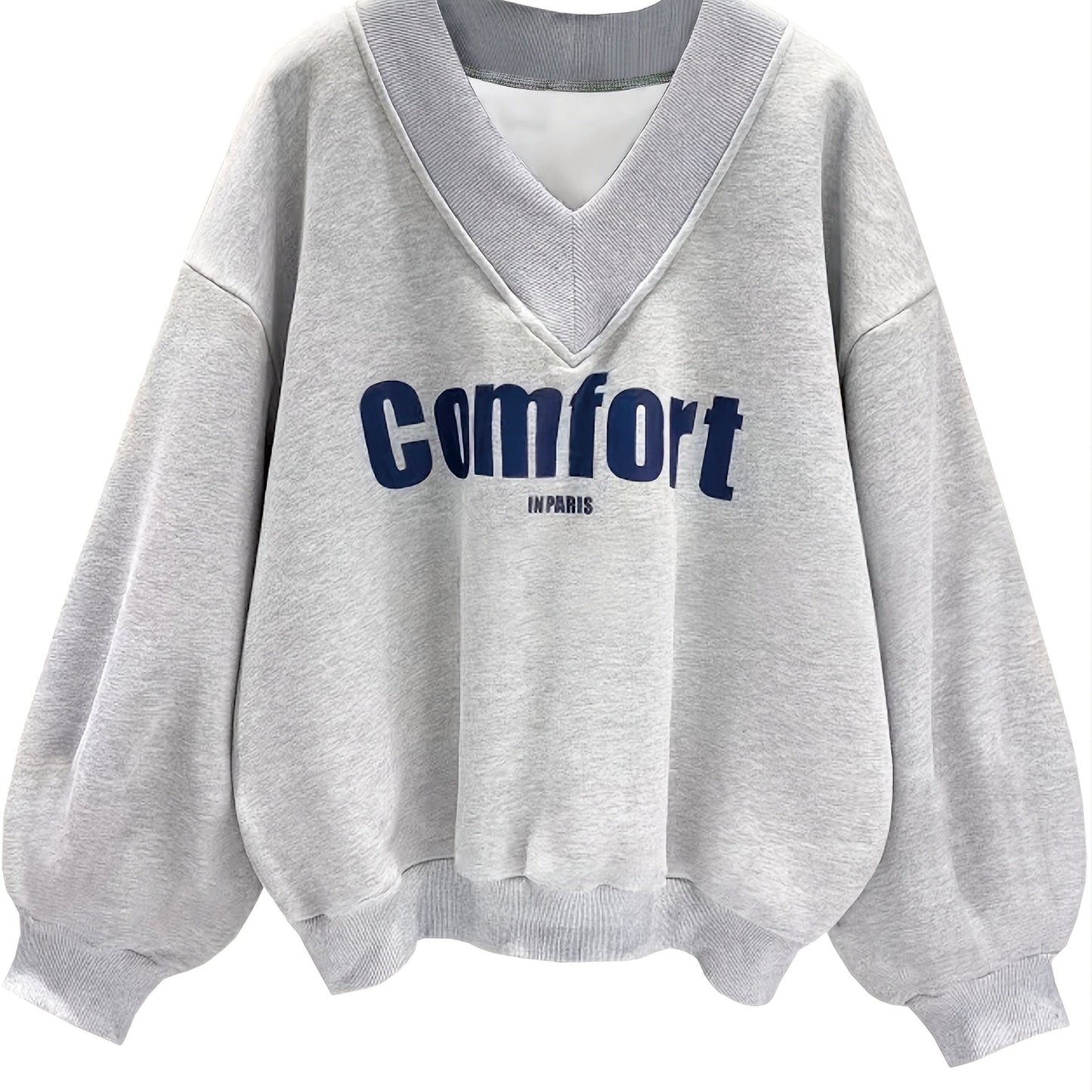 gbolsos Letter Graphic Print Sweatshirt, Long Sleeve V Neck Pullover Sweatshirt, Casual Tops For Fall & Winter, Women's Clothing