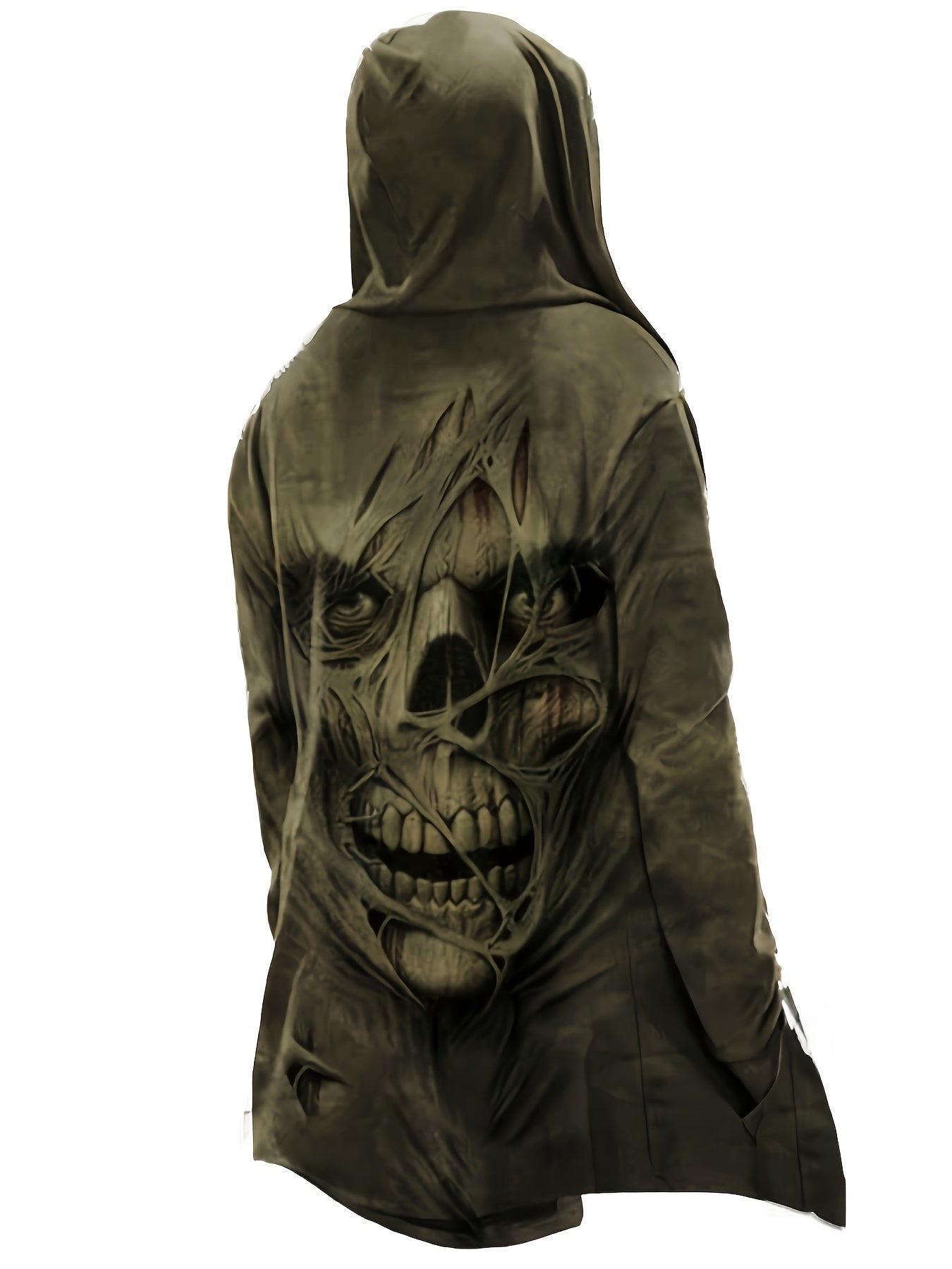 gbolsos Vintage Skull 3D Print, Plus Size Men's Fleece Hooded Jacket, Casual Thermal Jacket