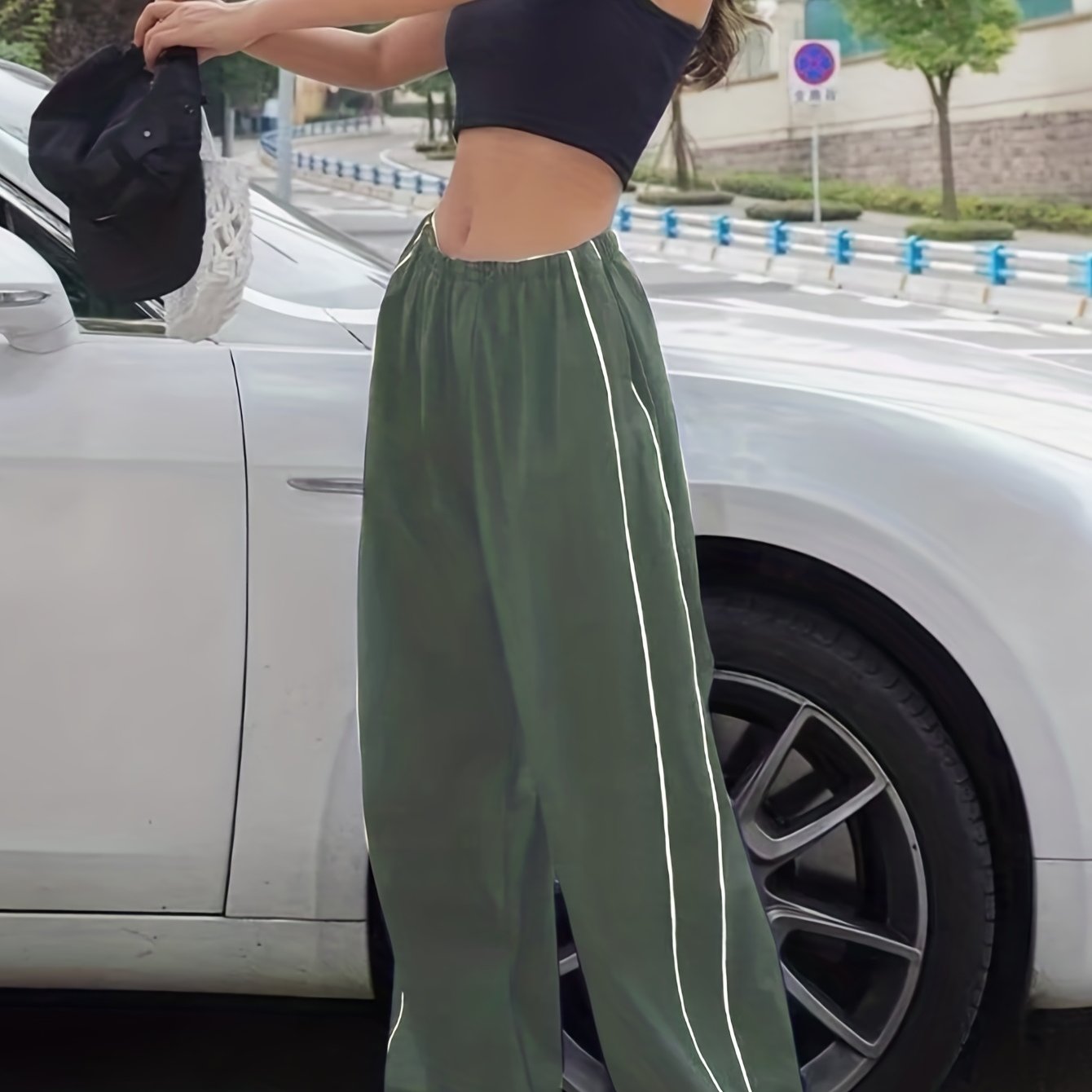 gbolsos Y2K Loose Pants, Elastic Waist Casual Quick Dry Pants For Spring & Summer, Women's Clothing
