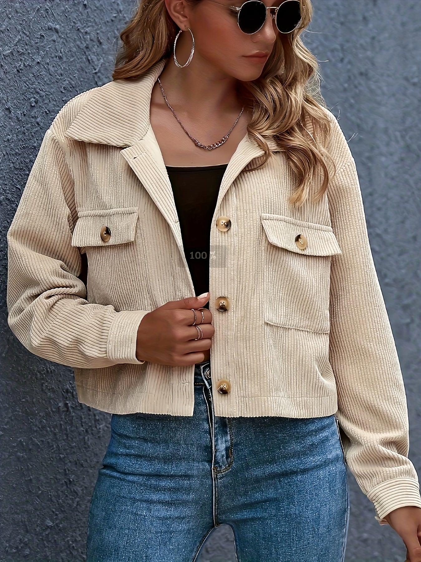 gbolsos Button Front Solid Jacket, Casual Long Sleeve Collar Outerwear, Women's Clothing