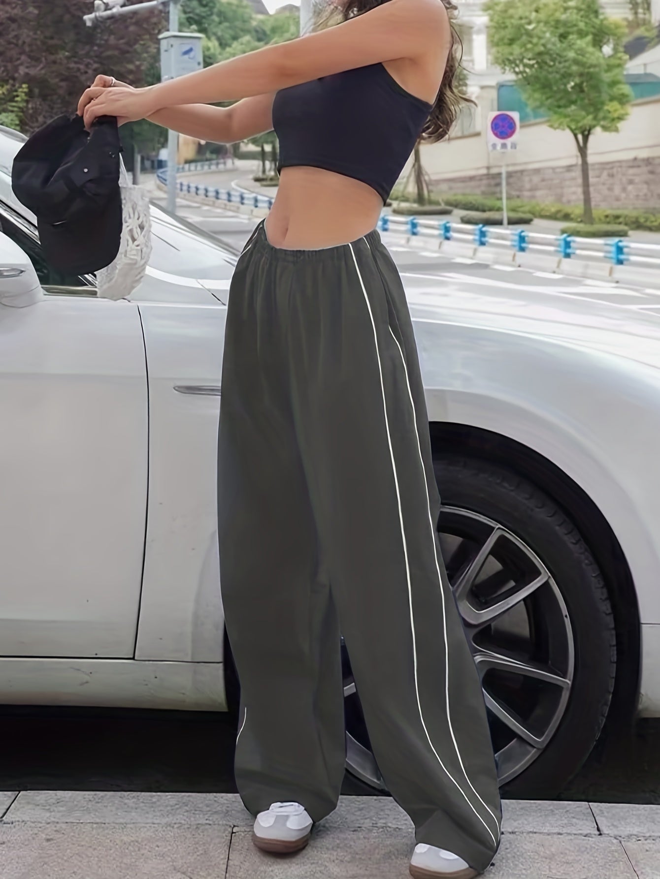 gbolsos Y2K Loose Pants, Elastic Waist Casual Quick Dry Pants For Spring & Summer, Women's Clothing
