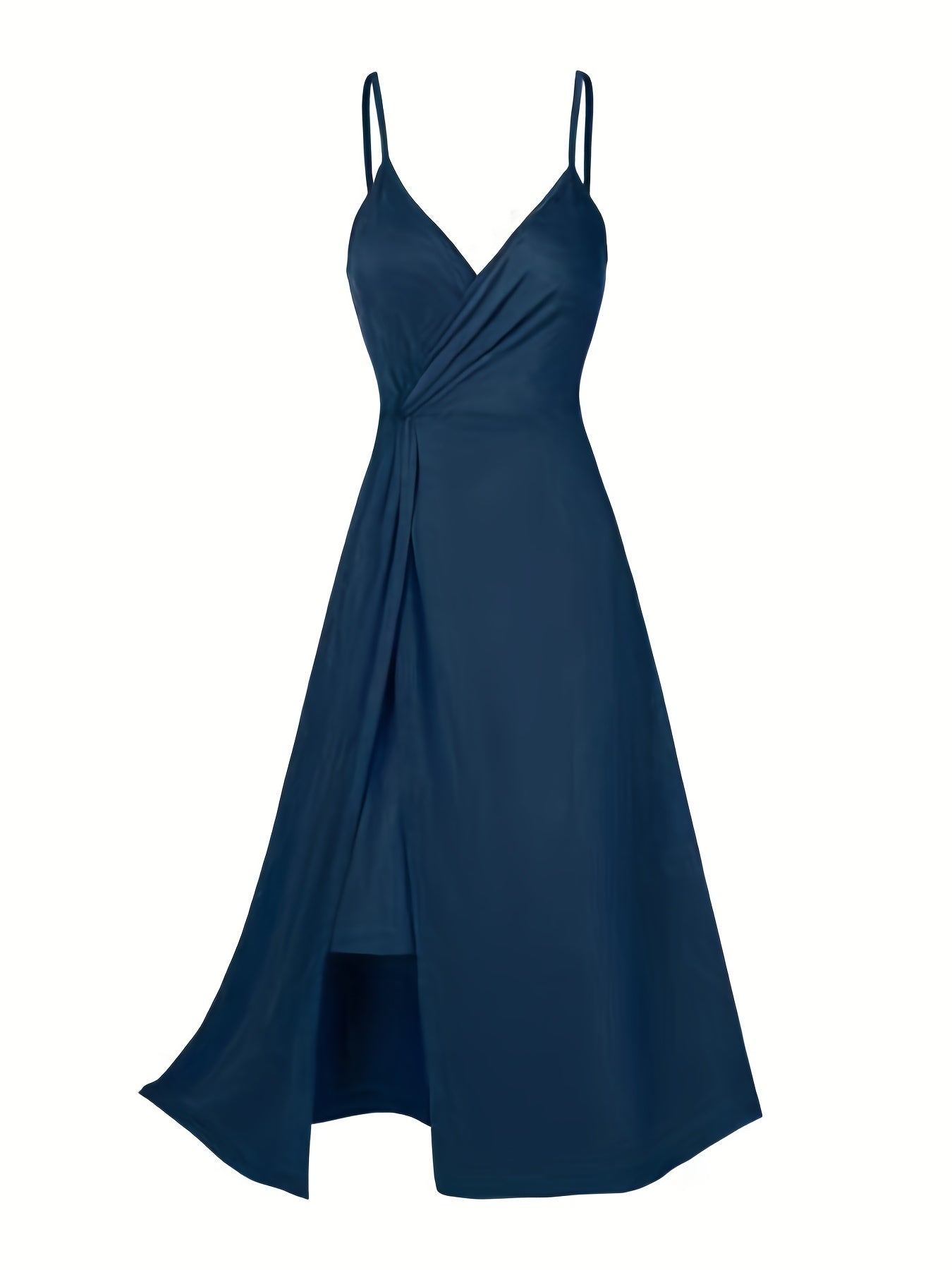 Twist Spaghetti Strap Dress, Elegant Solid Sleeveless Split Dress, Women's Clothing