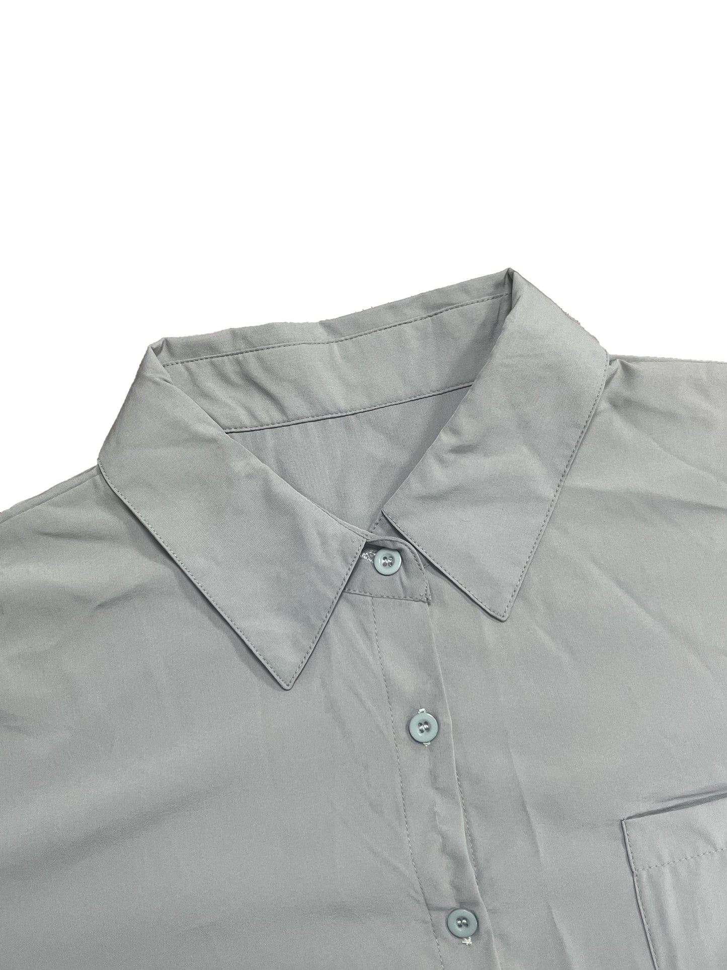 gbolsos Plus Size Basic Blouse, Women's Plus Plain Long Sleeve Turn Down Collar Button Up Shirt