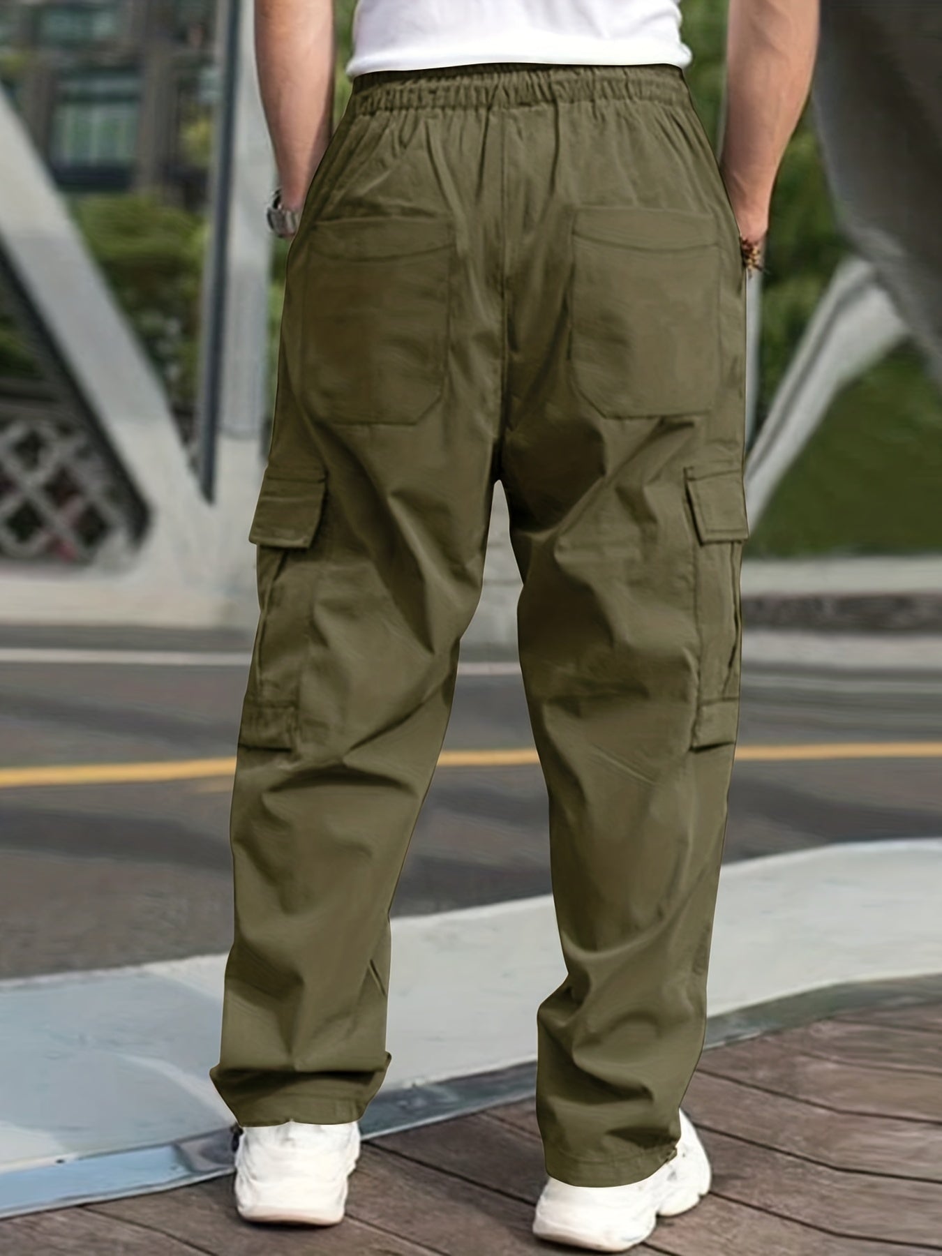 gbolsos Loose Fit Multi Pocket Joggers, Men's Street Style Waist Drawstring Casual Pants Cargo Pants For Fitness Outdoor Activities