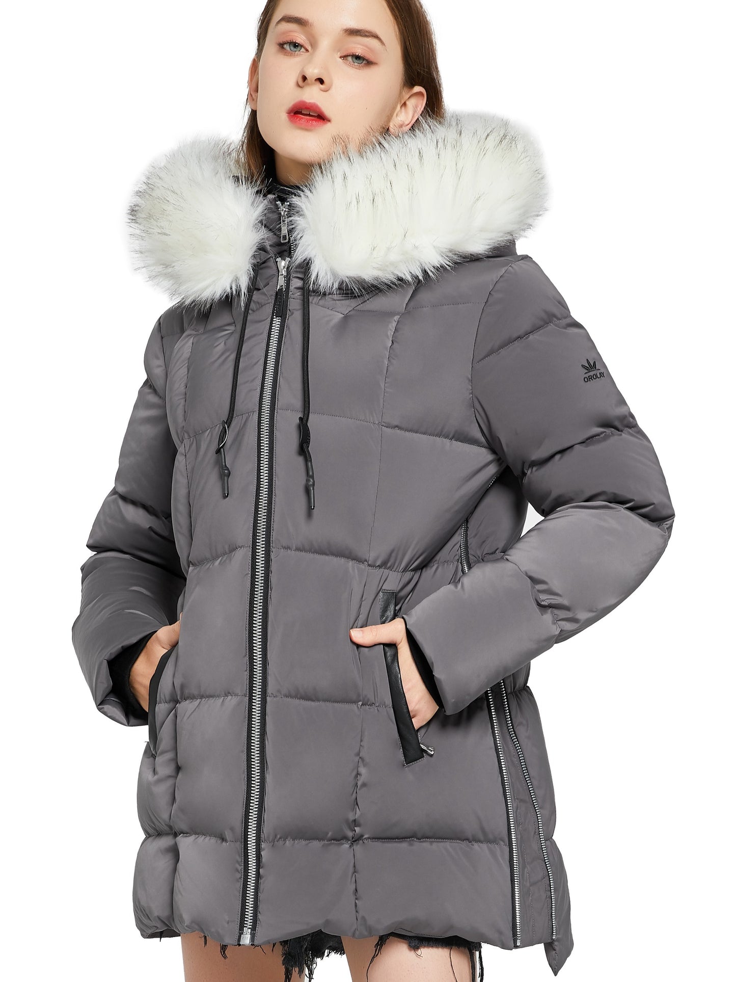 gbolsos Women's Winter Overcoat Jacket, Mid-Length Waist Solid Color Hooded Collar Padded Coats Top