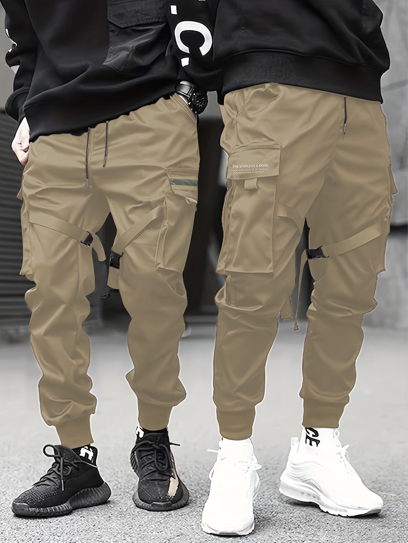 gbolsos Classic Design Multi Flap Pockets Cargo Pants,Men's Loose Fit Drawstring Kpop Cargo Pants, For Skateboarding, Street, Outdoor Camping